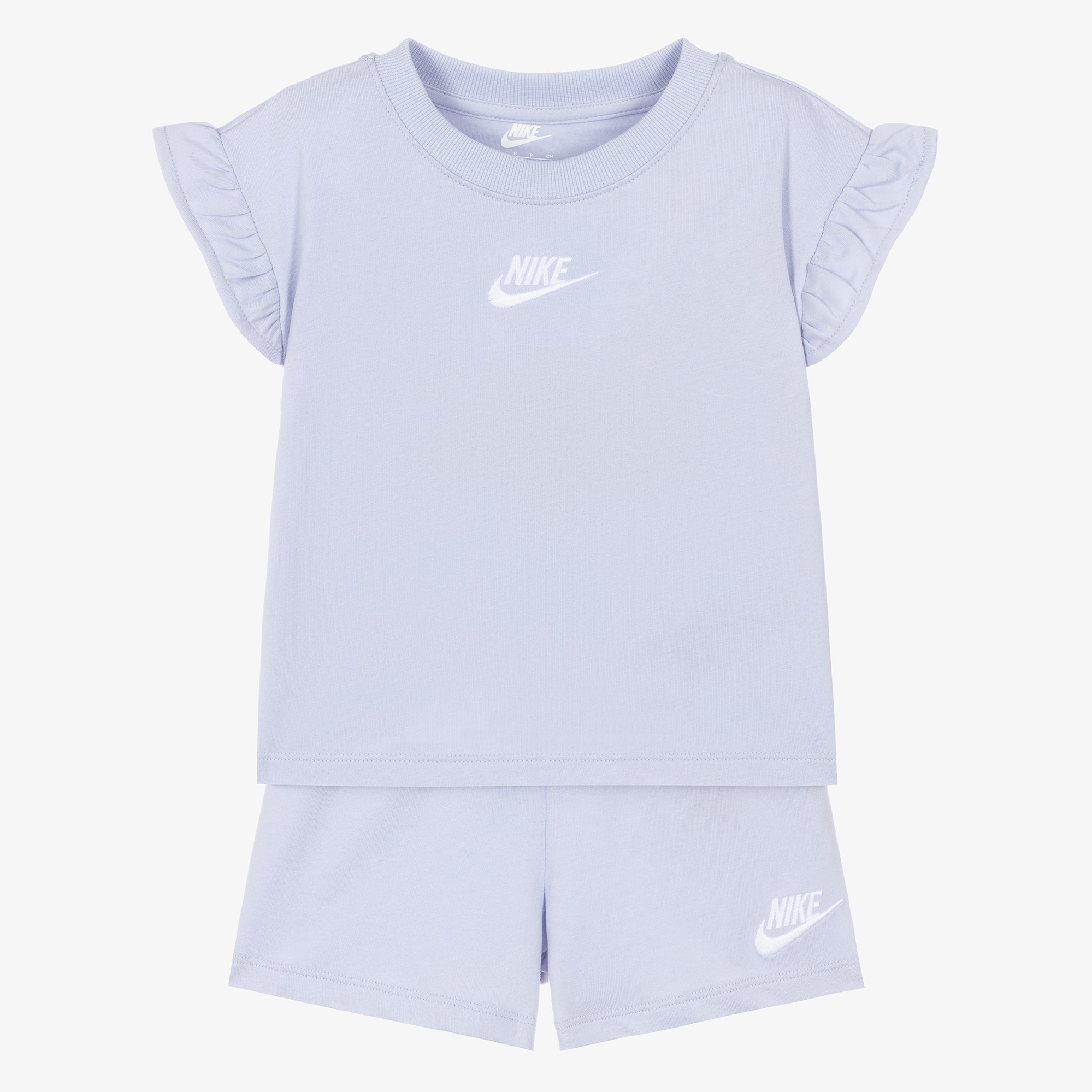 Girls Pastel Blue Jersey Shorts Set with Frill Sleeves - View 1
