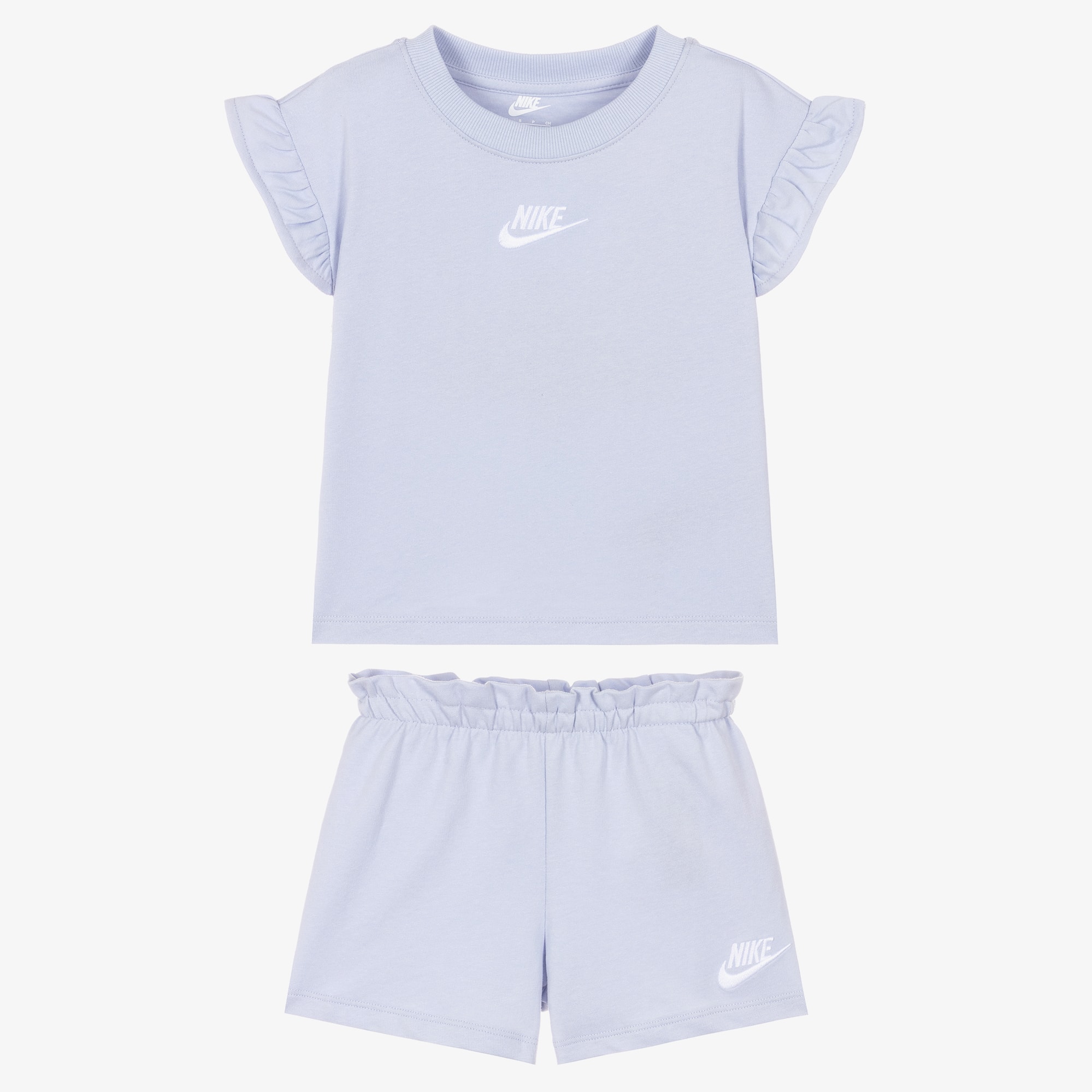 Girls Pastel Blue Jersey Shorts Set with Frill Sleeves - View 2