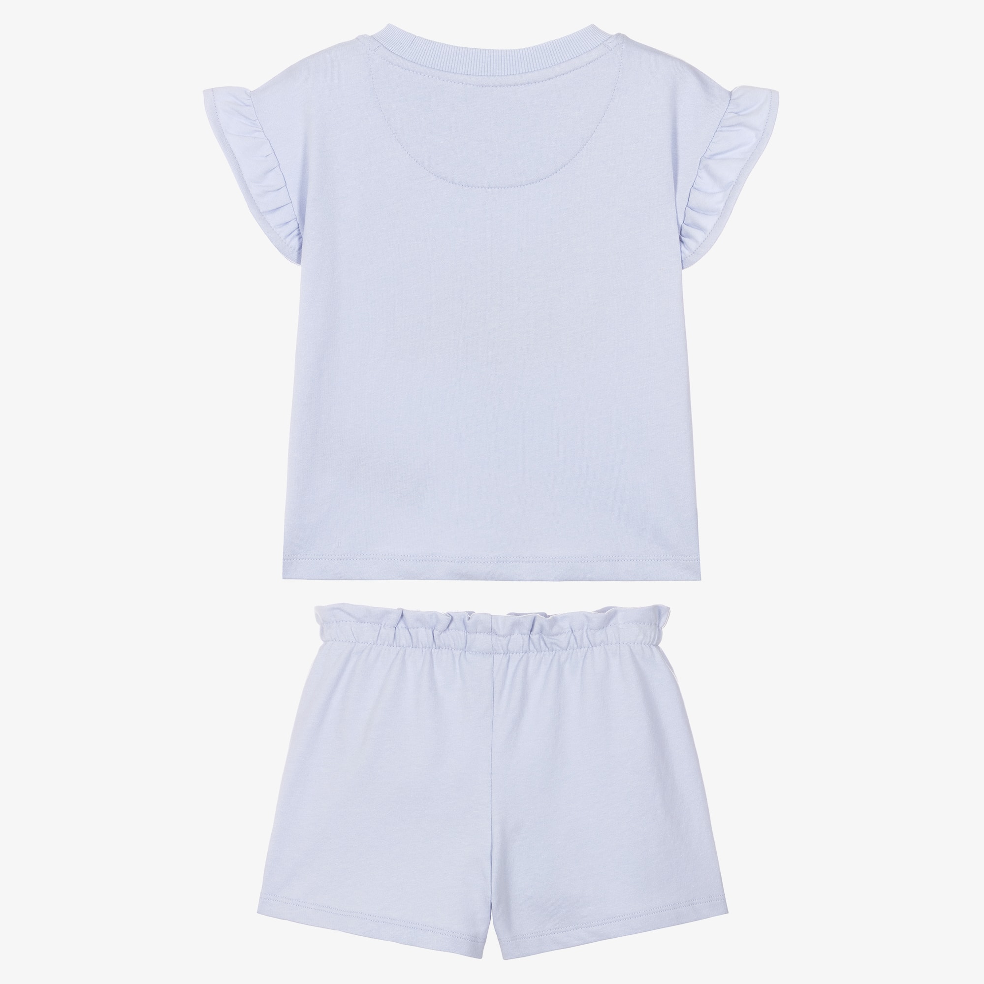 Girls Pastel Blue Jersey Shorts Set with Frill Sleeves - View 3