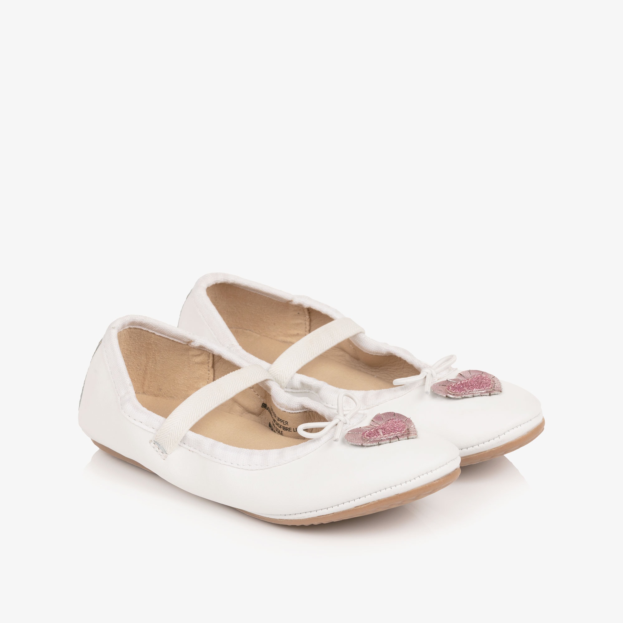 Girls White Leather Ballerinas with Glittery Heart - View 1