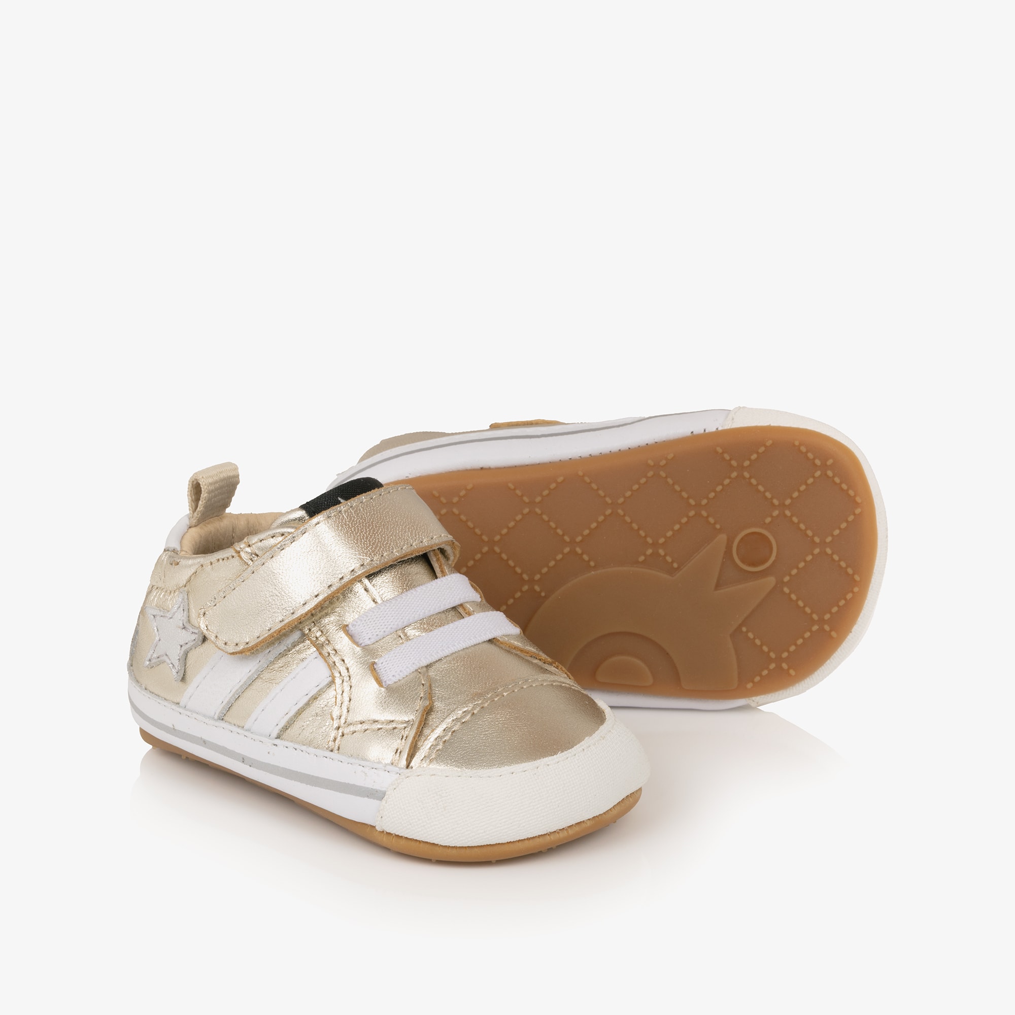 Gold Leather Pre-Walker Trainers - View 1