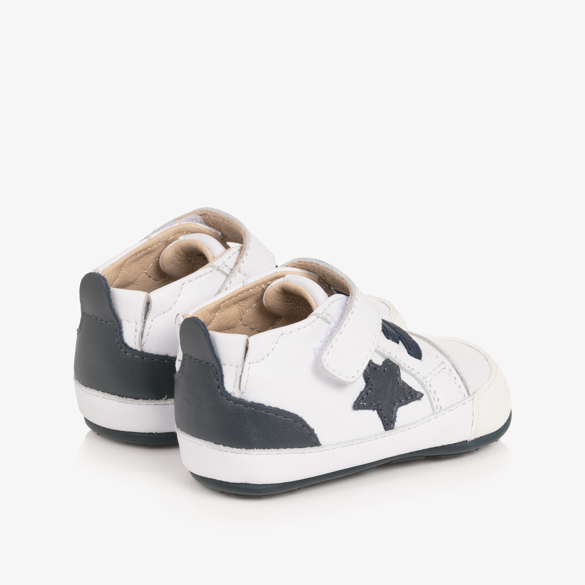 White & Navy Blue Leather Pre-Walker Trainers - View 2