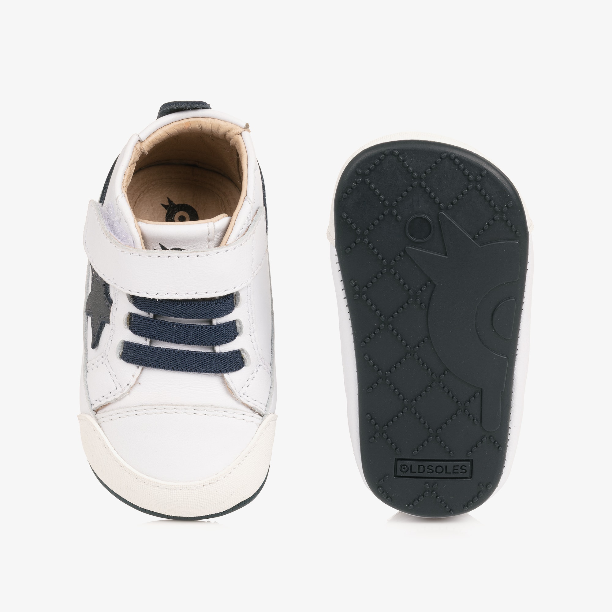 White & Navy Blue Leather Pre-Walker Trainers - View 3