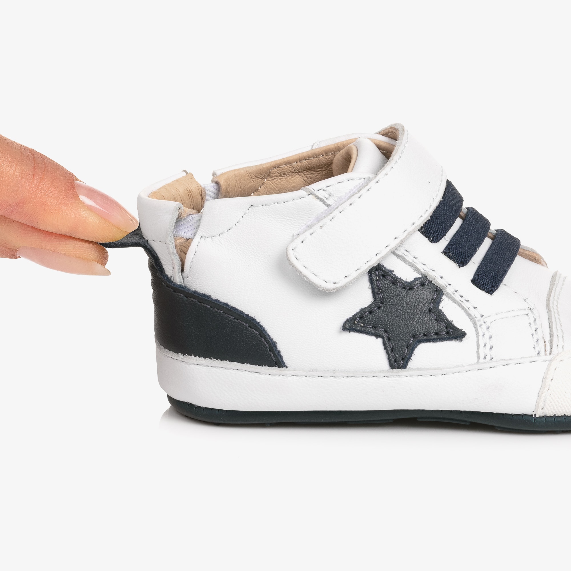 White & Navy Blue Leather Pre-Walker Trainers - View 4