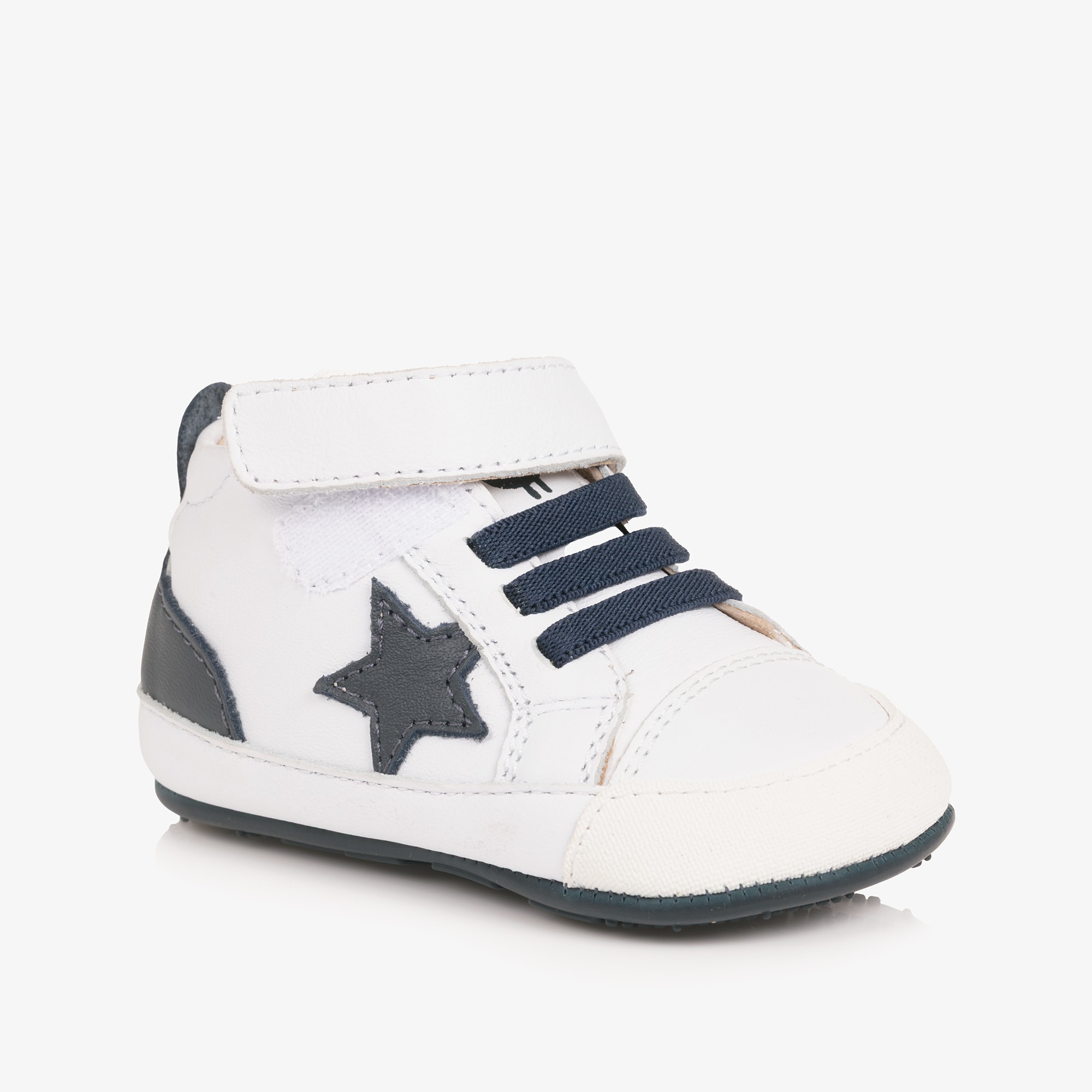 White & Navy Blue Leather Pre-Walker Trainers - View 5