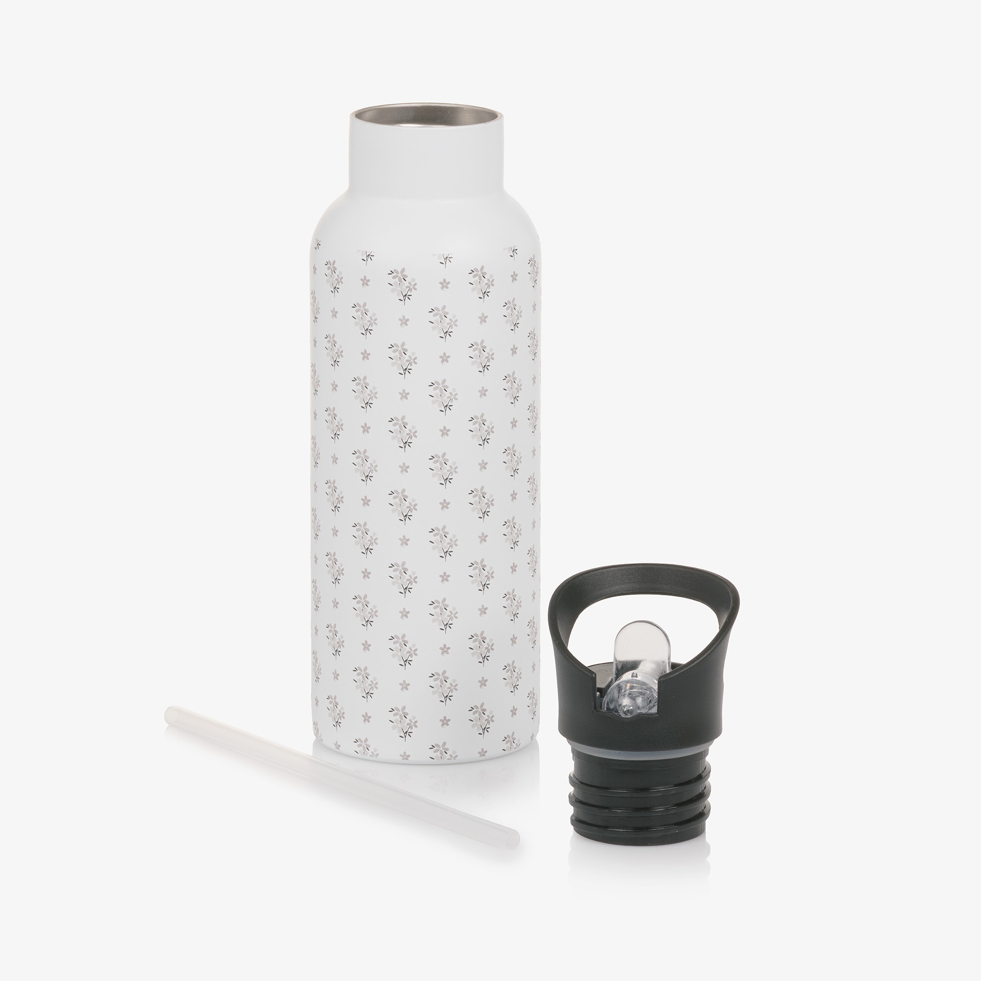 Girls White Insulated Drinks Bottle with Floral Print (25cm) - View 6