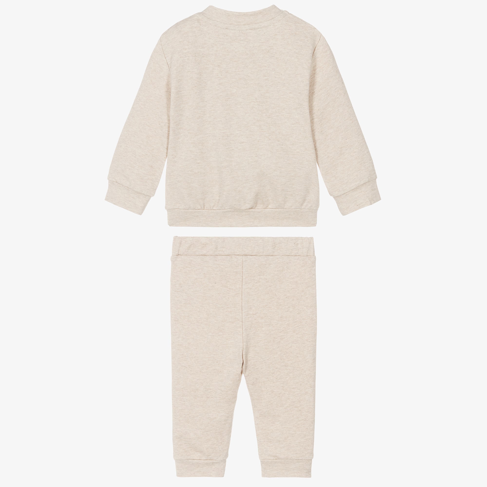 Baby Boys Beige Marl Cotton Teddy Bear Tracksuit - View 3