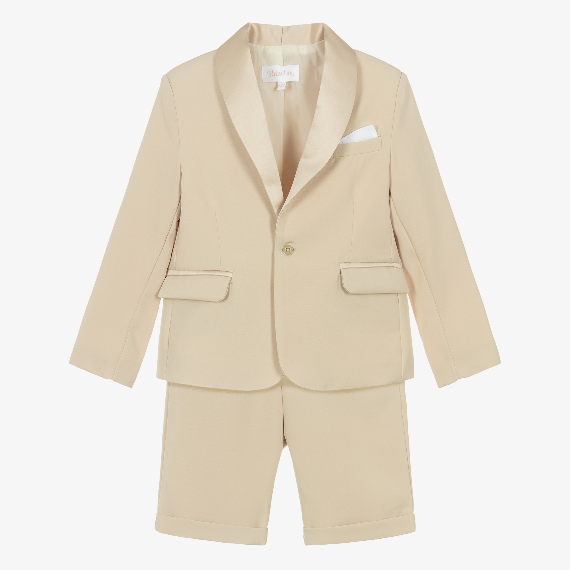 Boys Beige Crêpe & Satin Shorts Suit - View 1