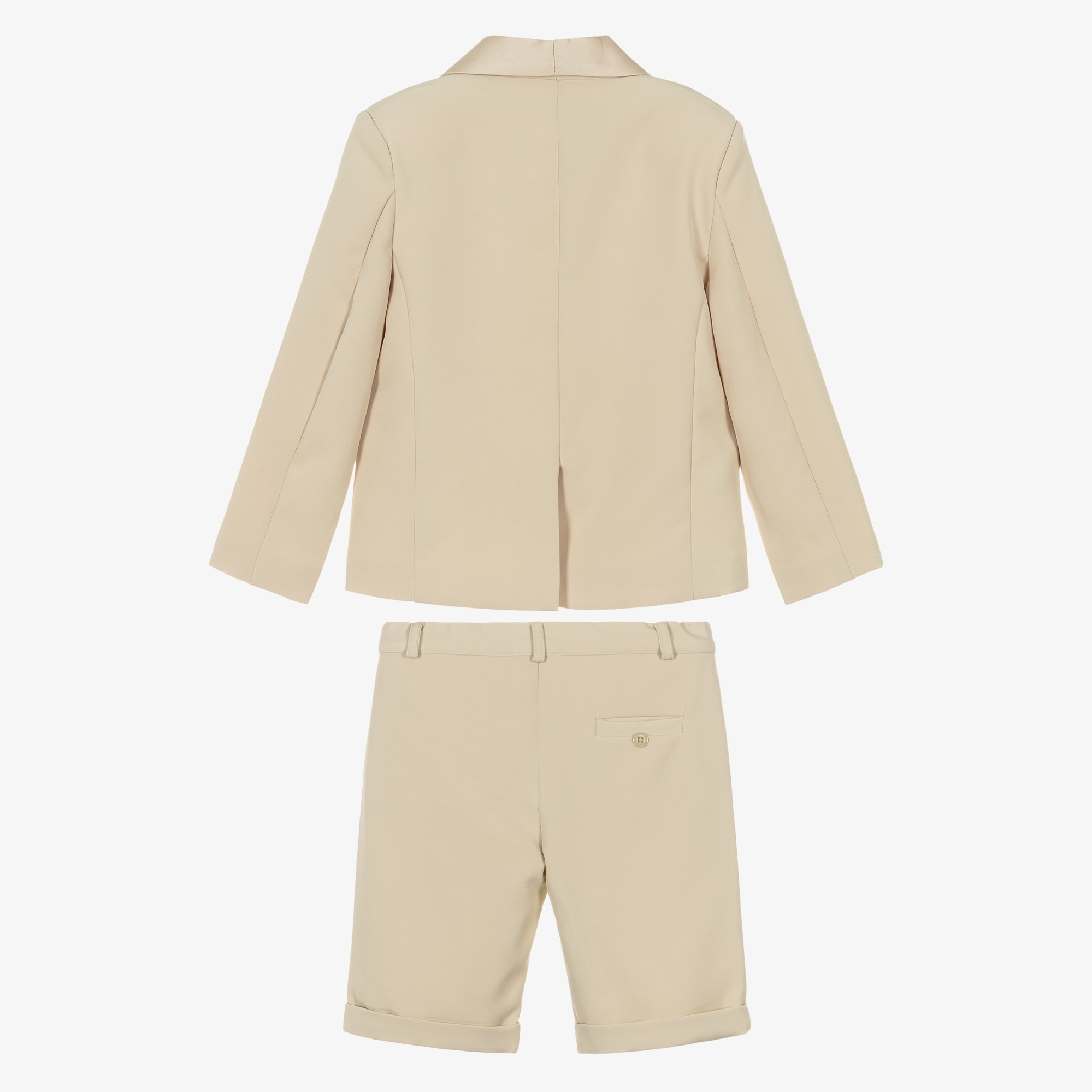 Boys Beige Crêpe & Satin Shorts Suit - View 4