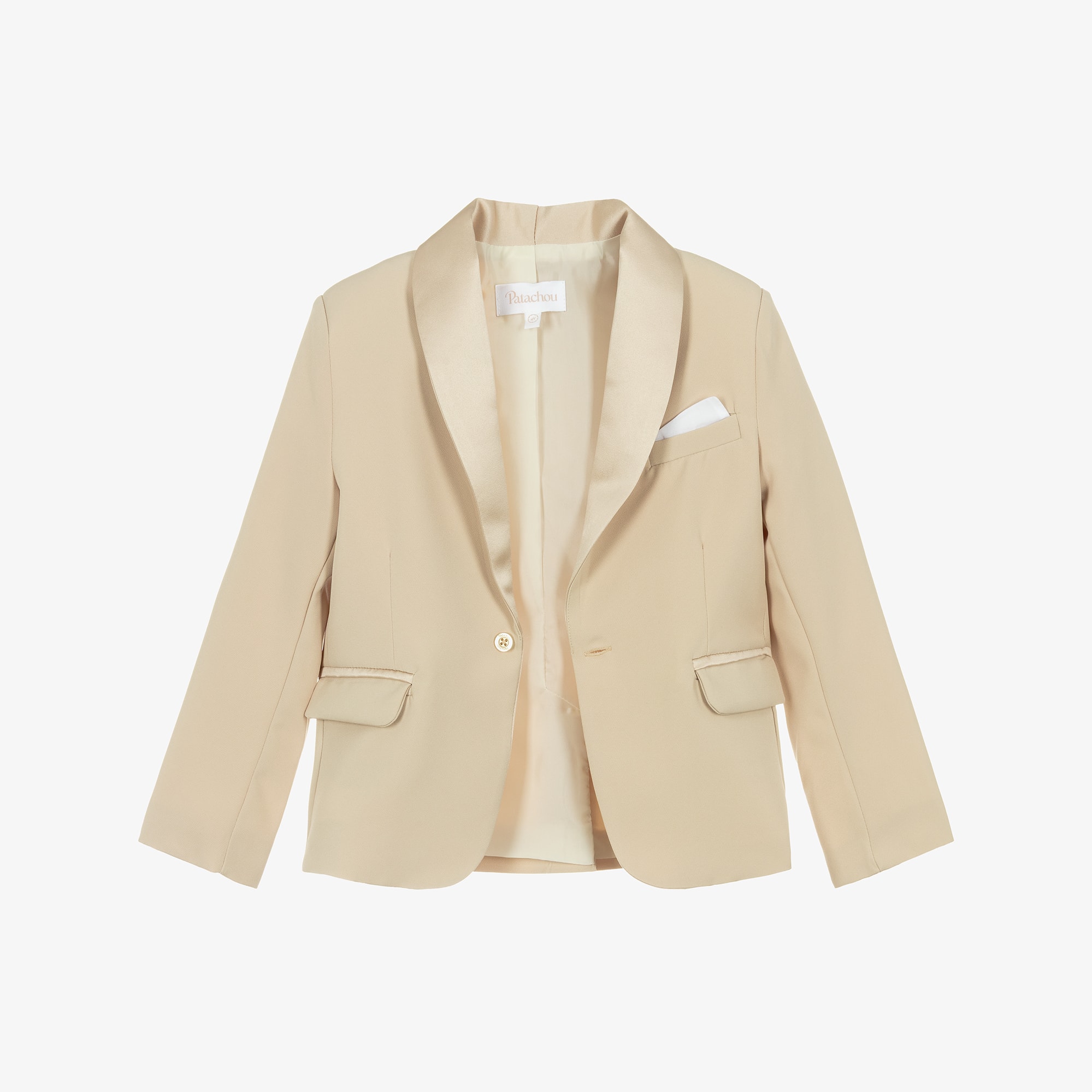 Boys Beige Crêpe & Satin Shorts Suit - View 5