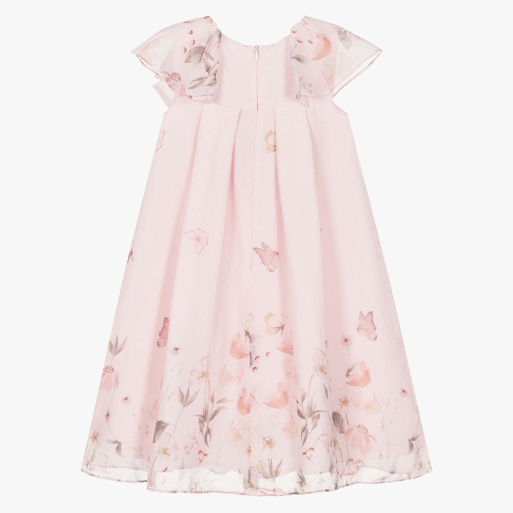 Girls Pink Floral Chiffon Dress with Bow - View 3