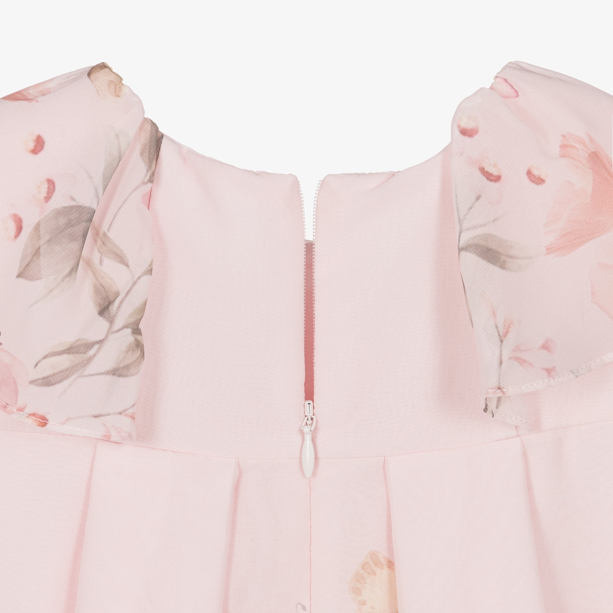 Girls Pink Floral Chiffon Dress with Bow - View 4
