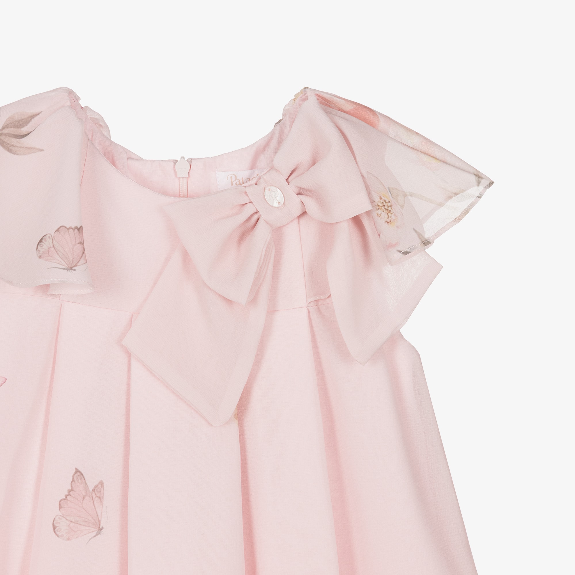 Girls Pink Floral Chiffon Dress with Bow - View 5