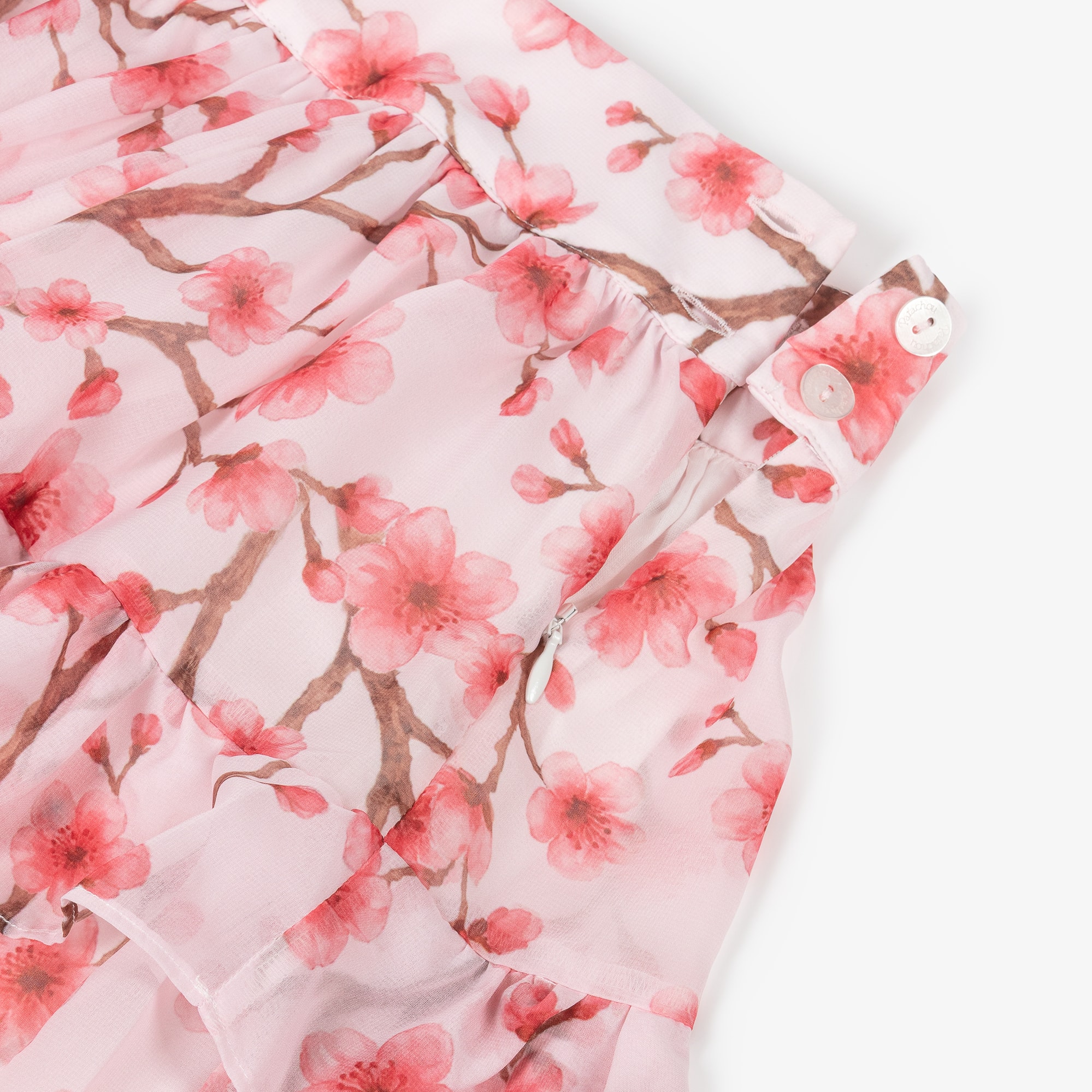 Girls White & Pink Cherry Blossom Chiffon Skirt Set - View 6