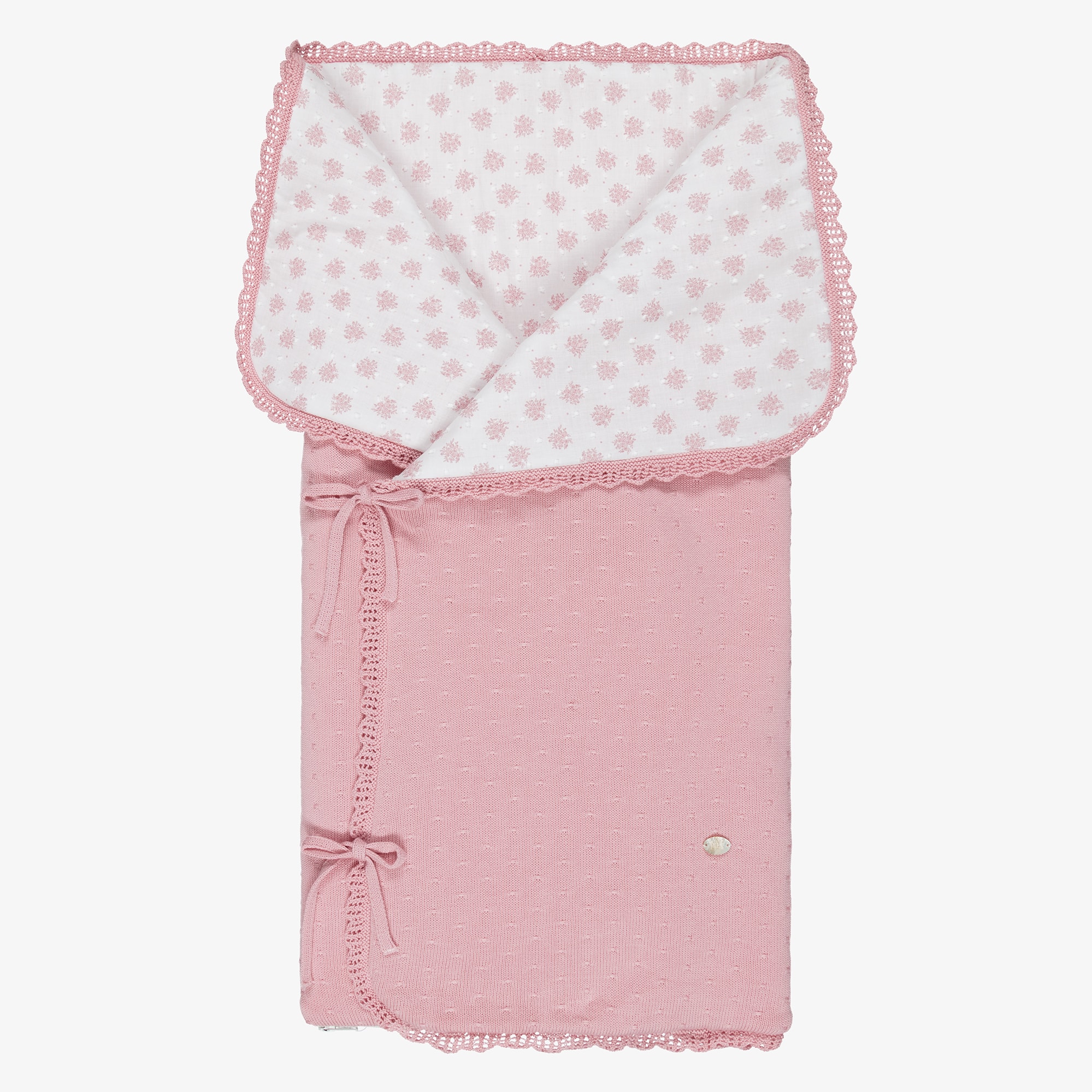 Baby Girls Pink Cotton Knit Nest with Floral Lining (72cm) - View 1