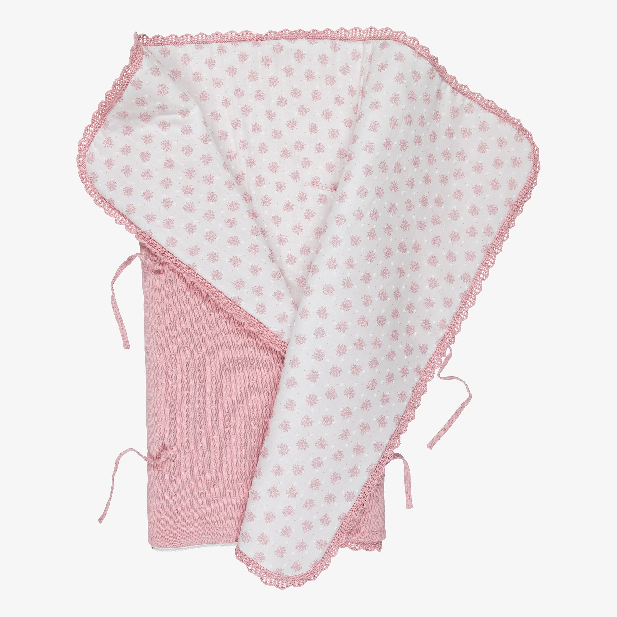 Baby Girls Pink Cotton Knit Nest with Floral Lining (72cm) - View 2
