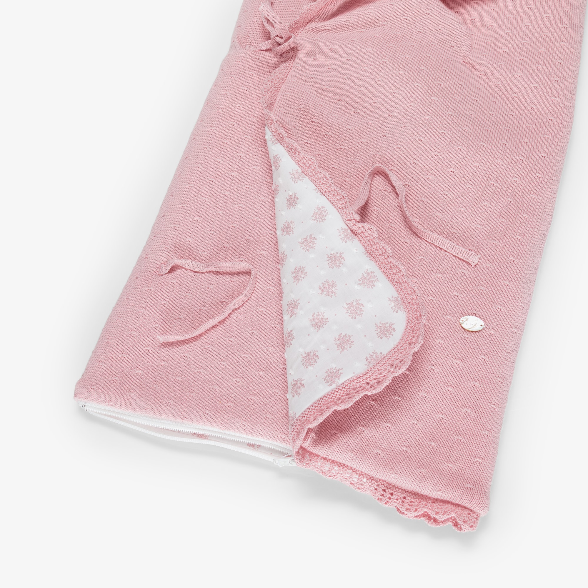 Baby Girls Pink Cotton Knit Nest with Floral Lining (72cm) - View 4