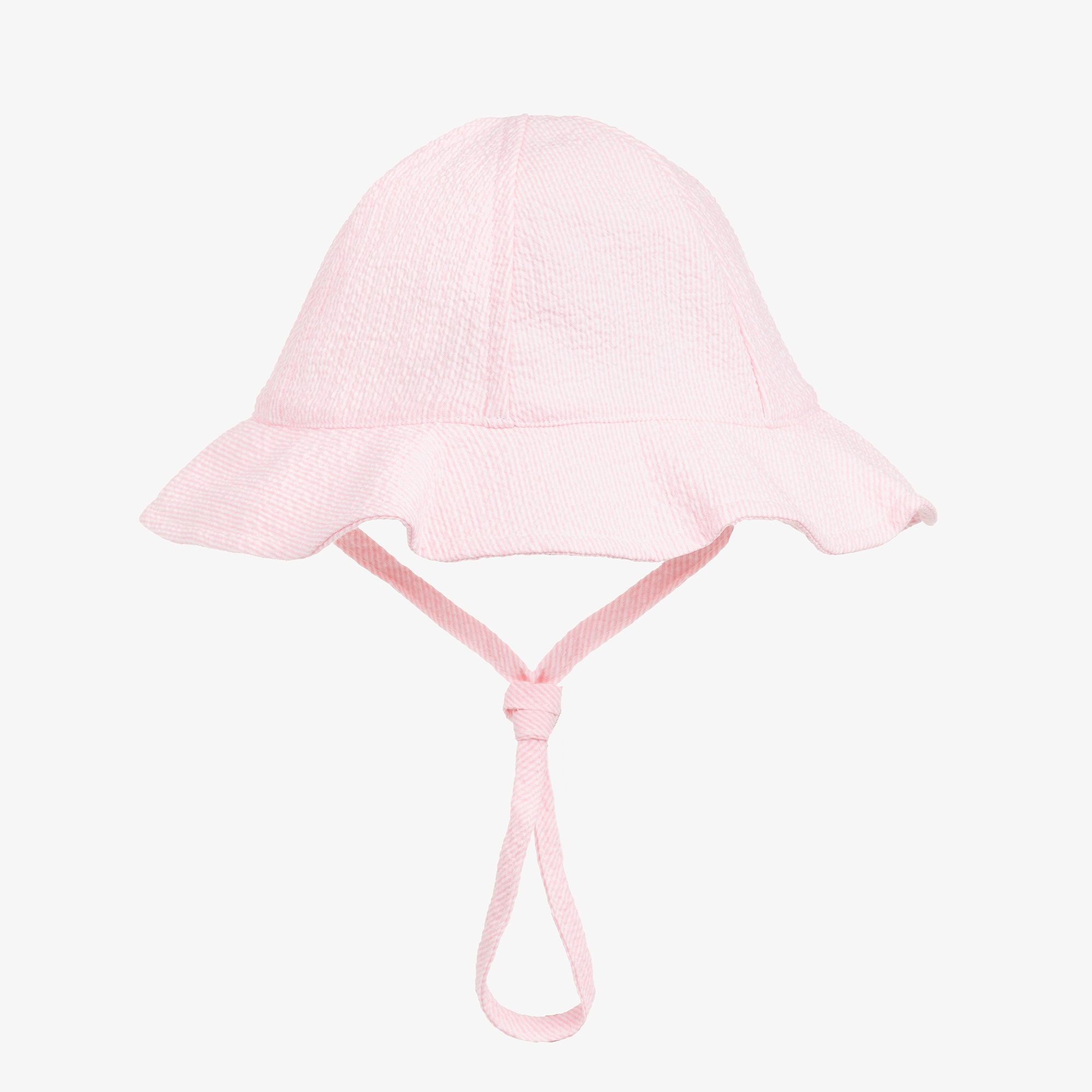 Baby Girls Pink Striped Cotton Seersucker Sun Hat - View 1