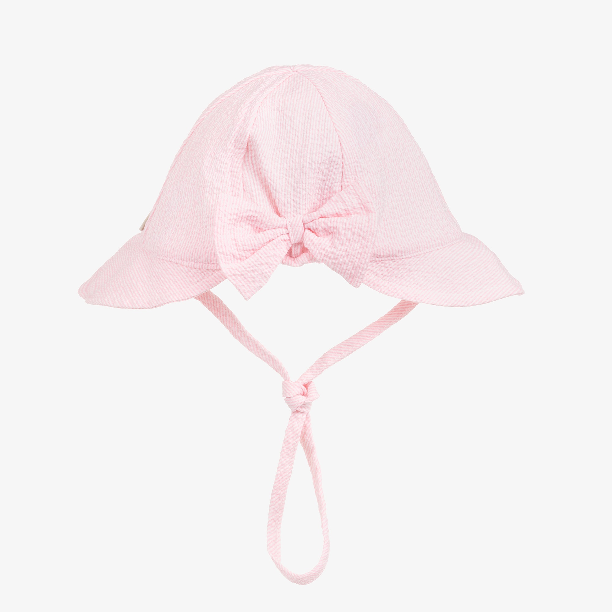 Baby Girls Pink Striped Cotton Seersucker Sun Hat - View 3