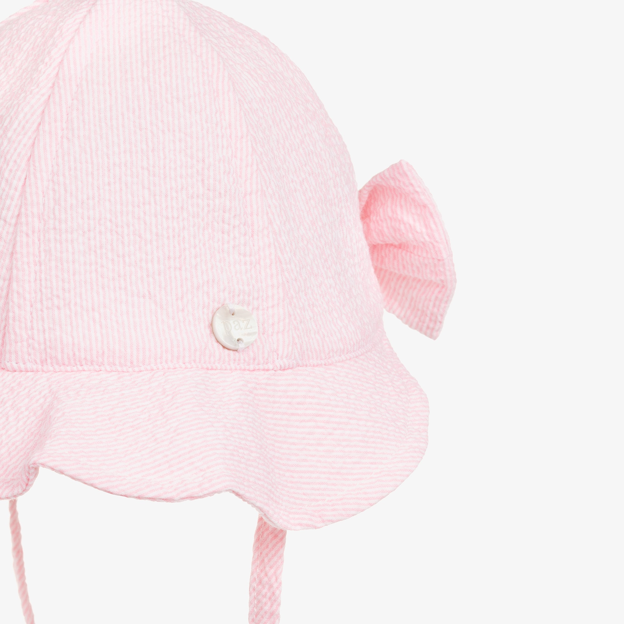 Baby Girls Pink Striped Cotton Seersucker Sun Hat - View 4