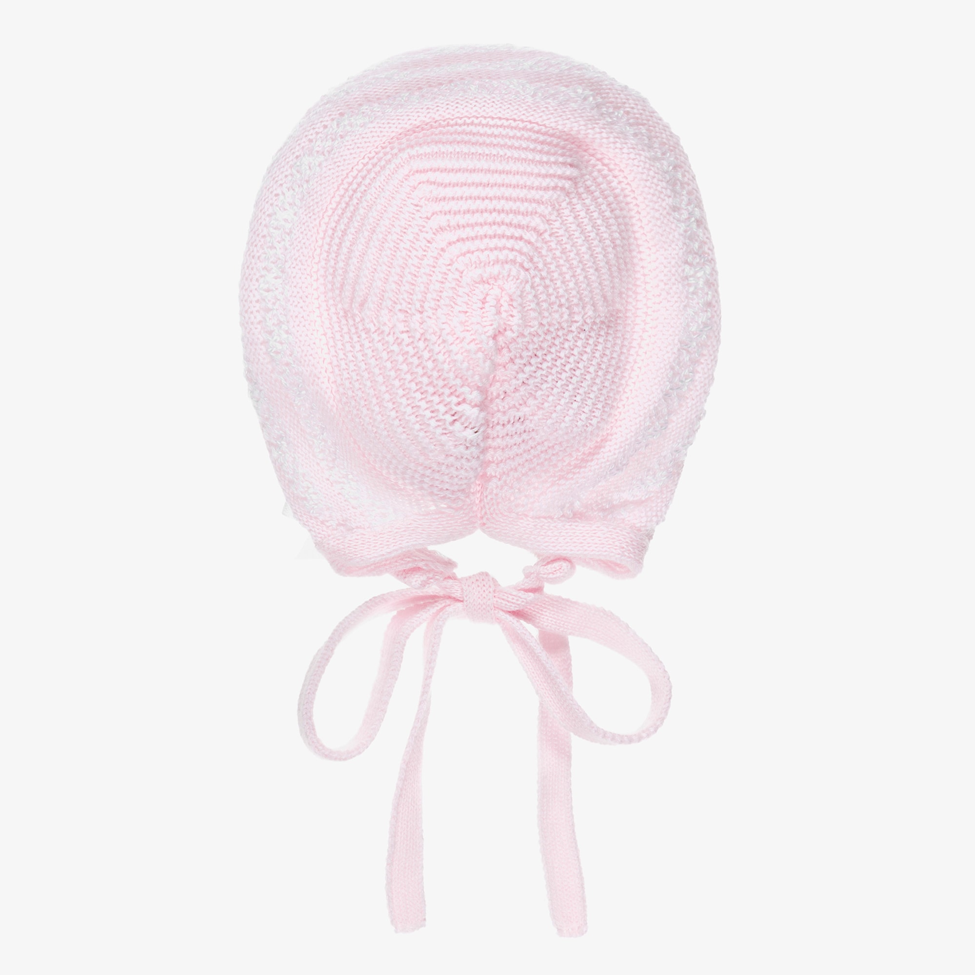 Baby Girls Pink & White Lacy Knit Bonnet - View 2