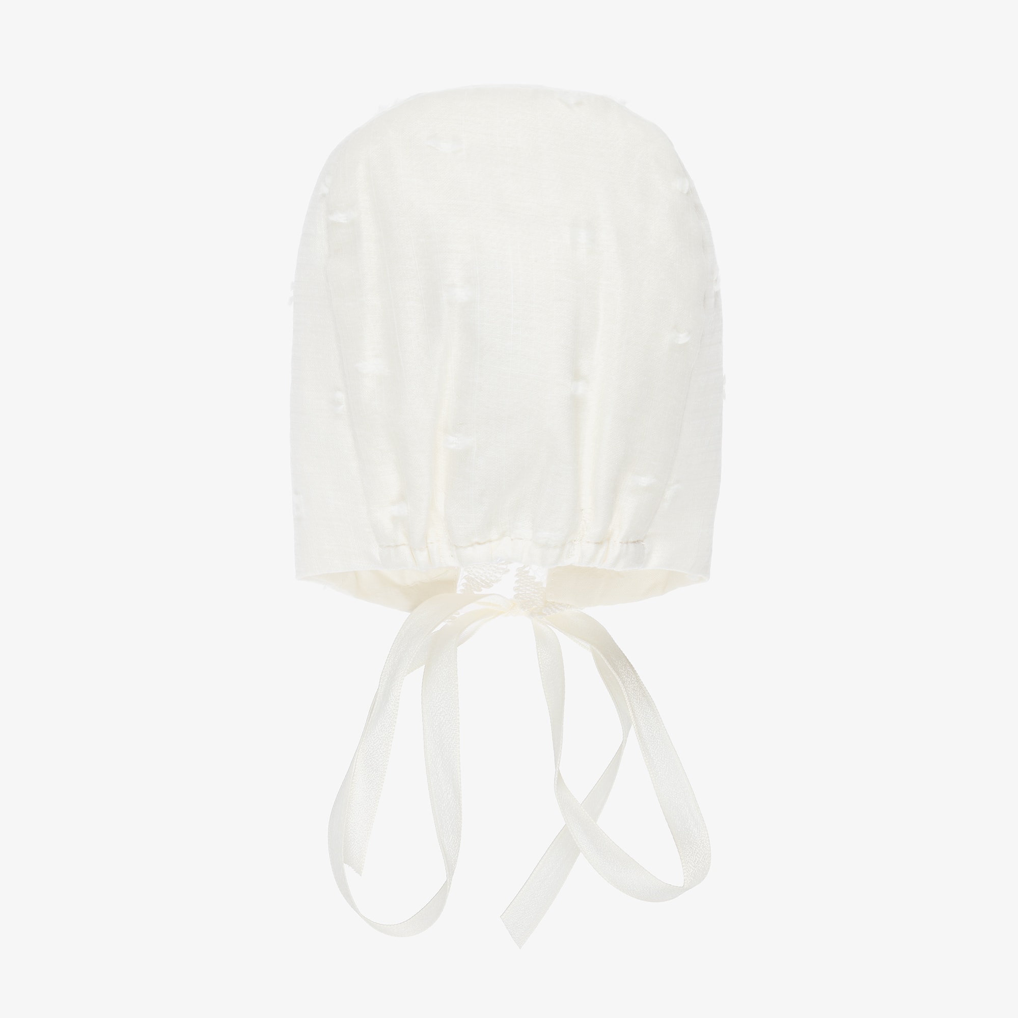 Ivory Cotton Baby Bonnet with Lace Trim - View 2