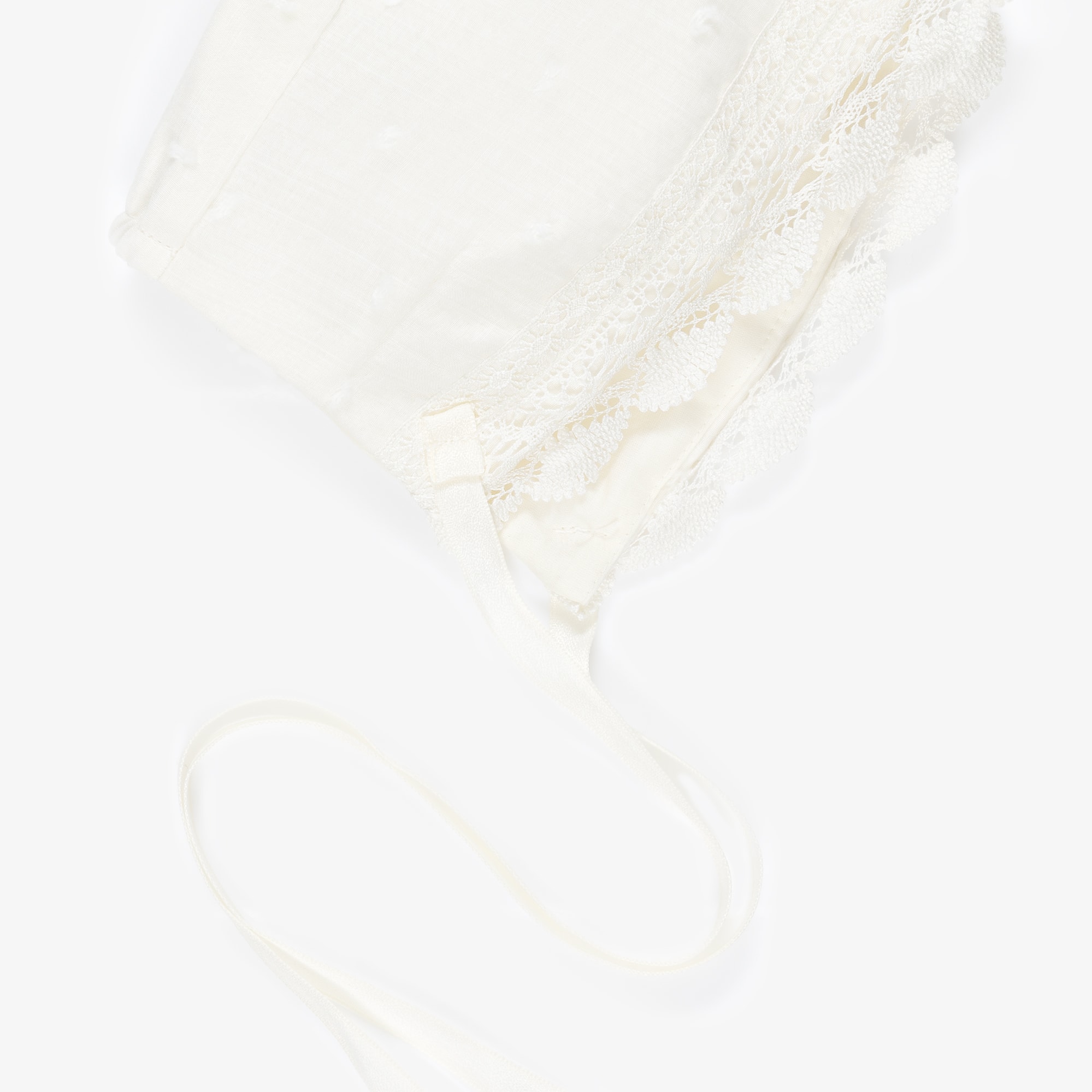 Ivory Cotton Baby Bonnet with Lace Trim - View 4