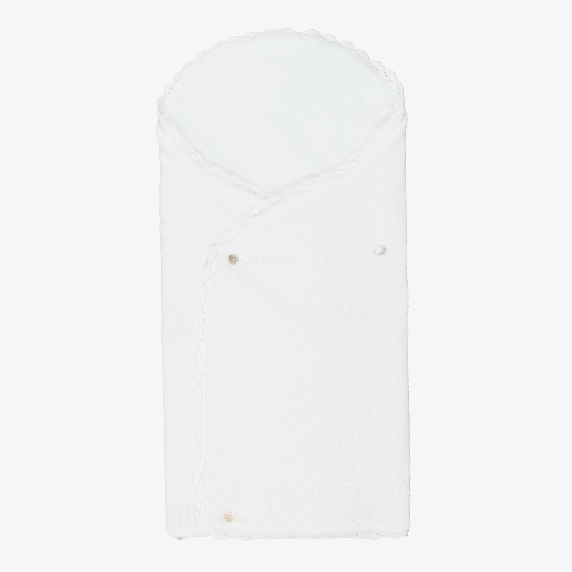 Ivory Cotton Knit Baby Nest with Knot Stitch Details (77cm) - View 1