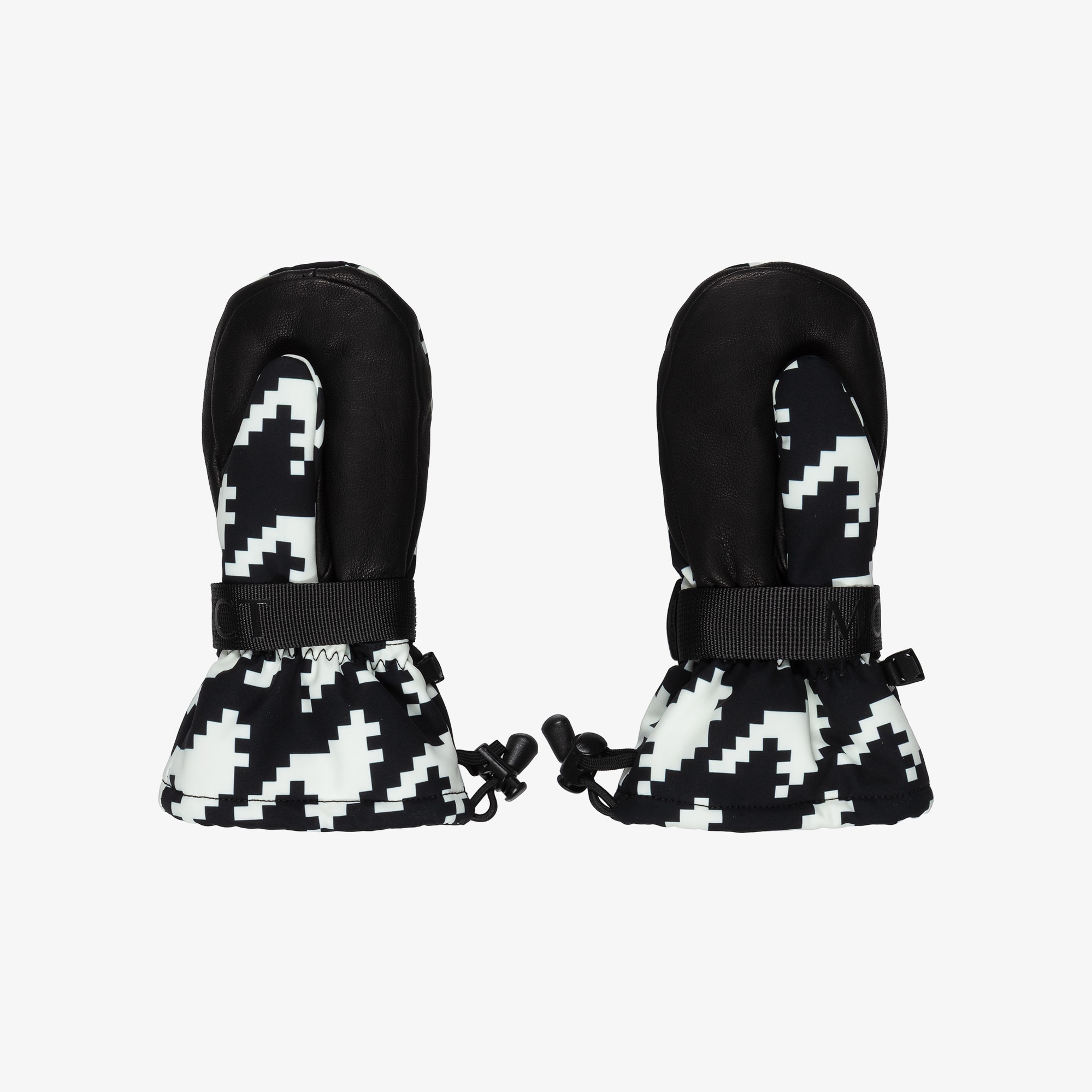 Black & White Houndstooth Davos Ski Mittens with Red Star Logo - View 2