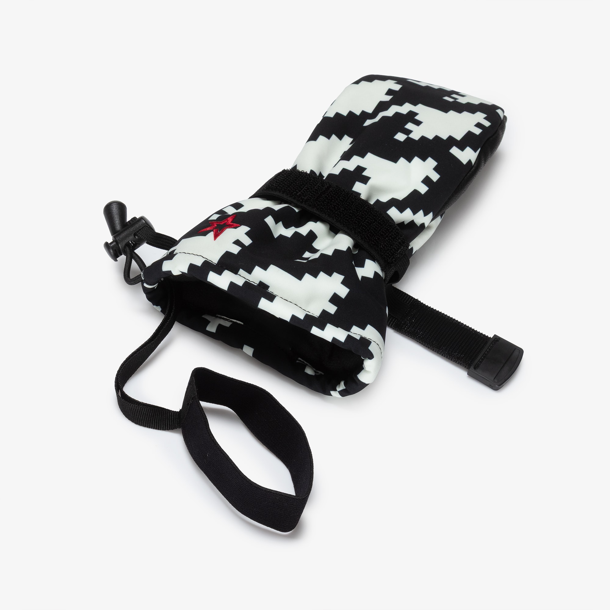Black & White Houndstooth Davos Ski Mittens with Red Star Logo - View 4