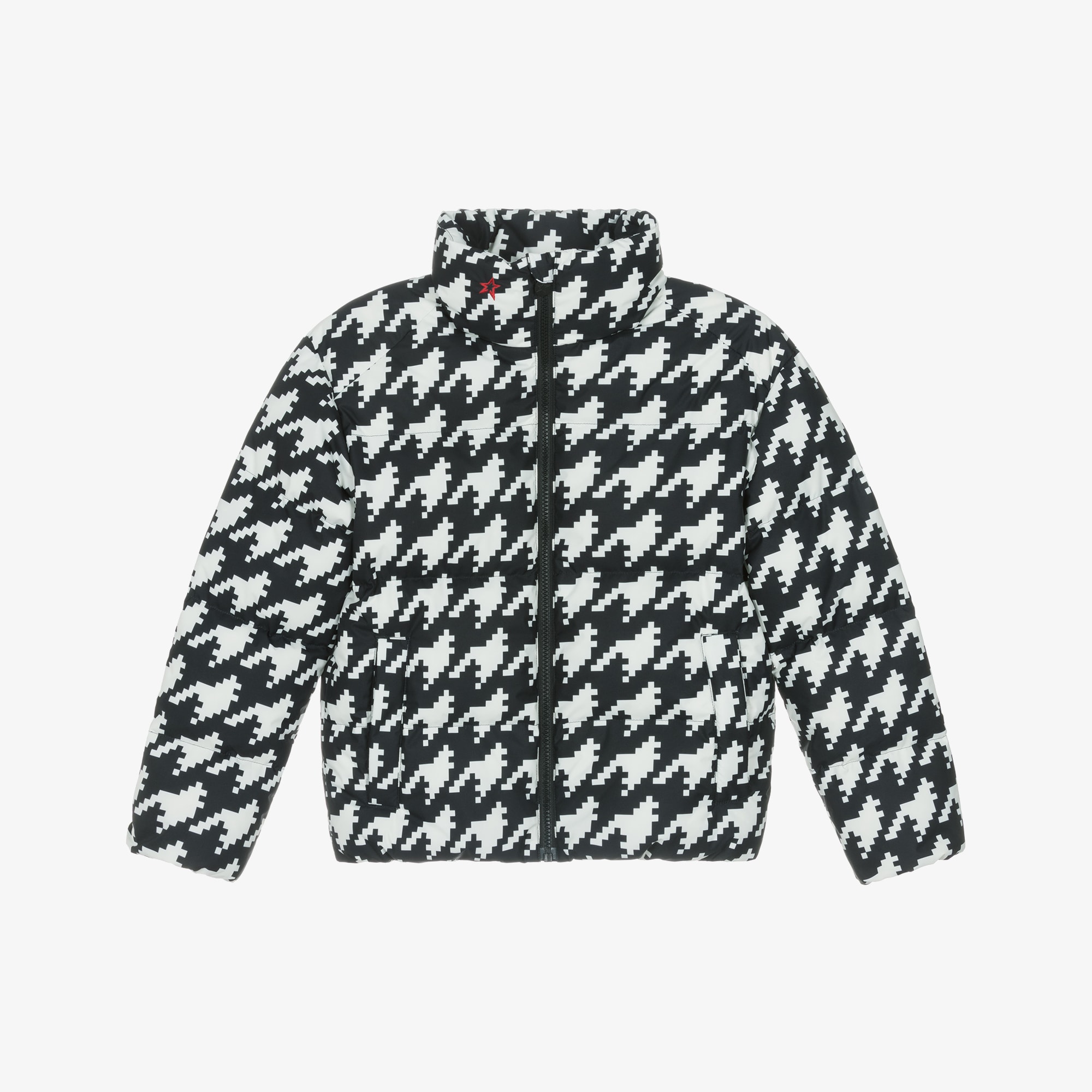 Black & White Houndstooth Nuuk Down Padded Puffer Ski Jacket - View 1