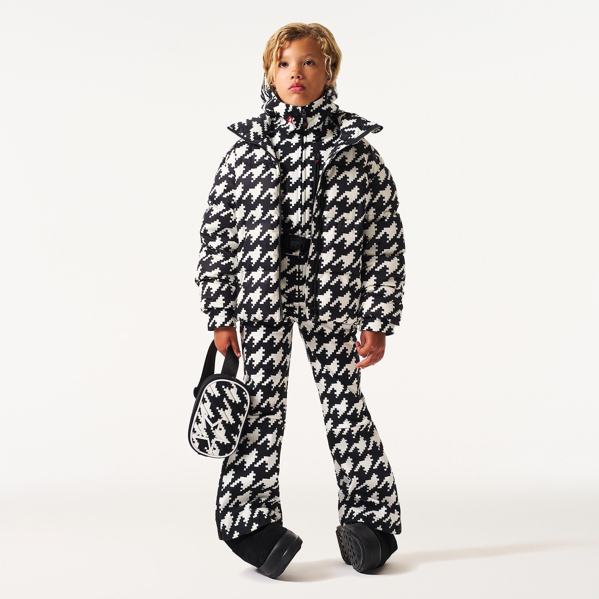 Black & White Houndstooth Nuuk Down Padded Puffer Ski Jacket - View 2