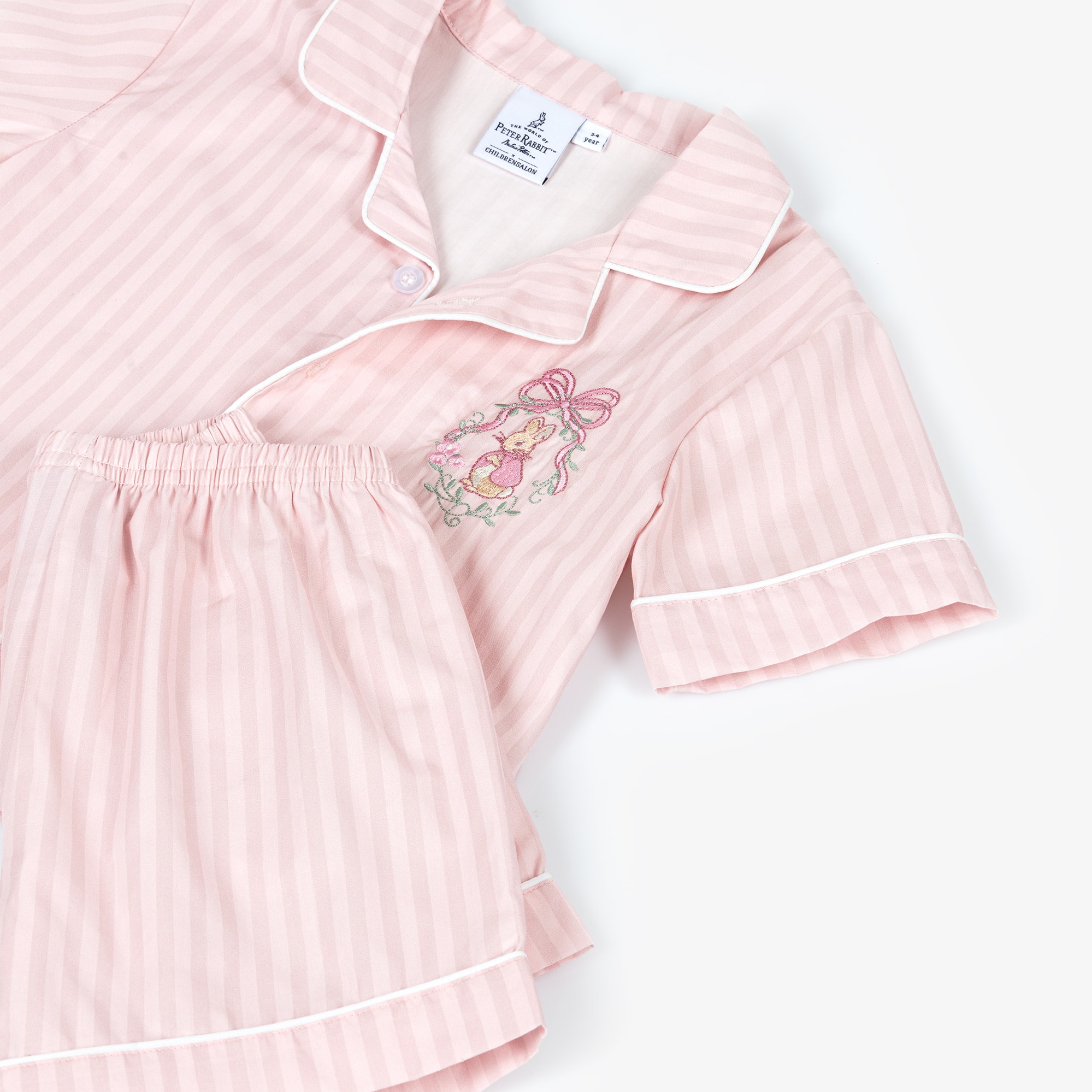 Girls Striped Pink Cotton Short Pyjamas - View 4