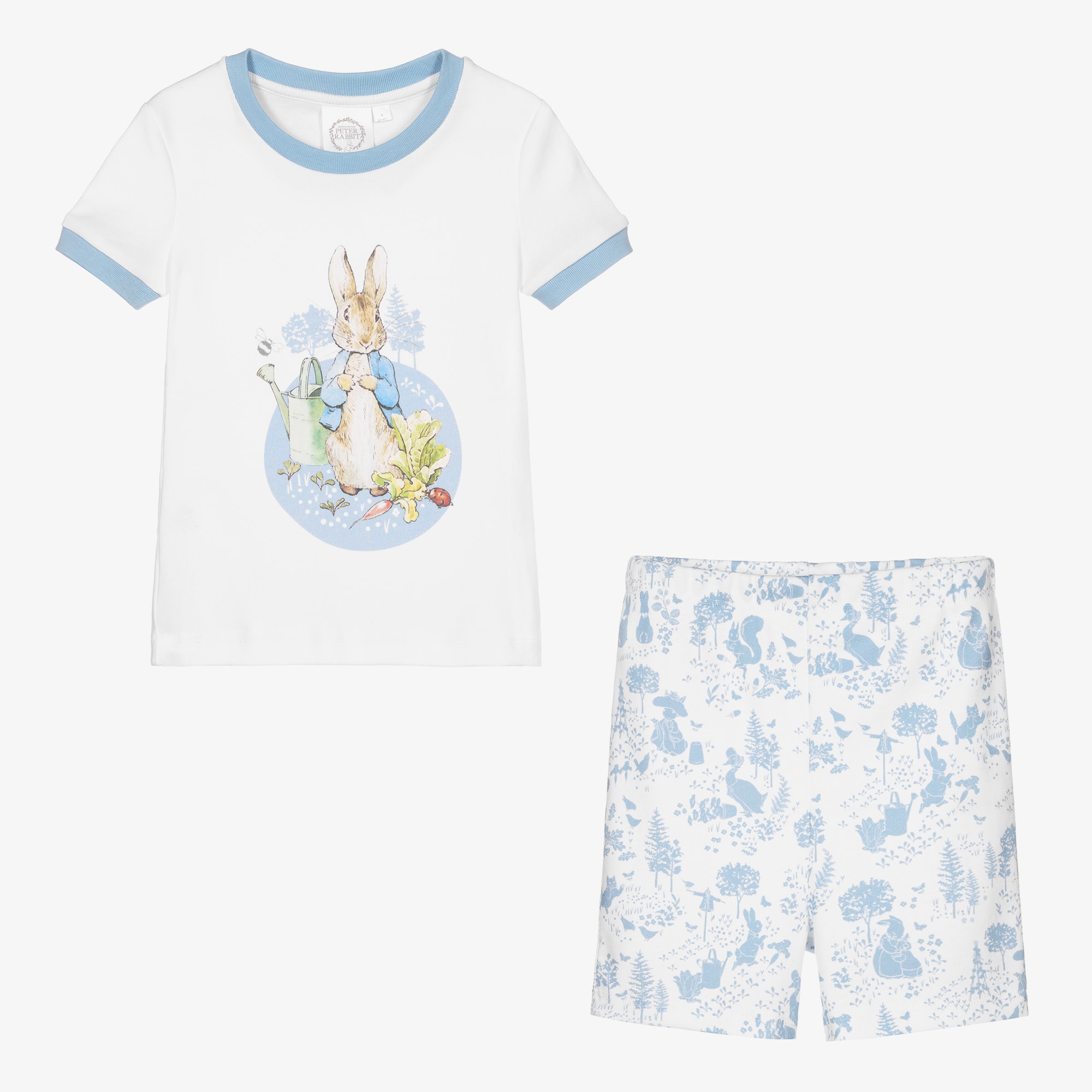 White & Blue Cotton Short Pyjamas - View 3