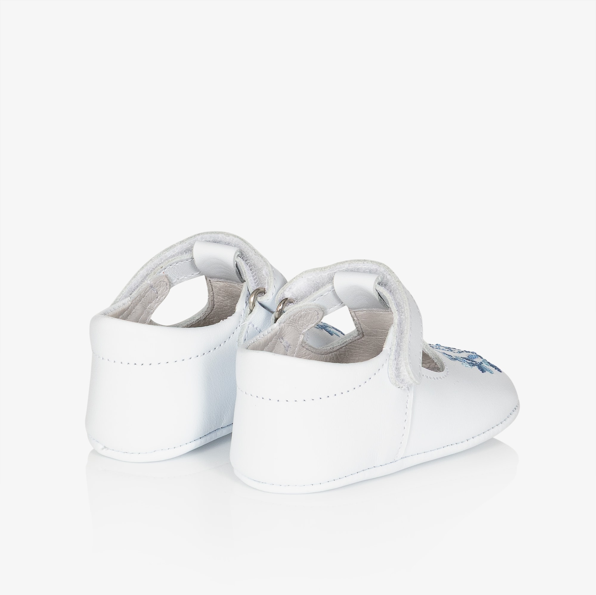 White Leather Pre-Walkers with Blue Peter Rabbit Embroidery - View 3