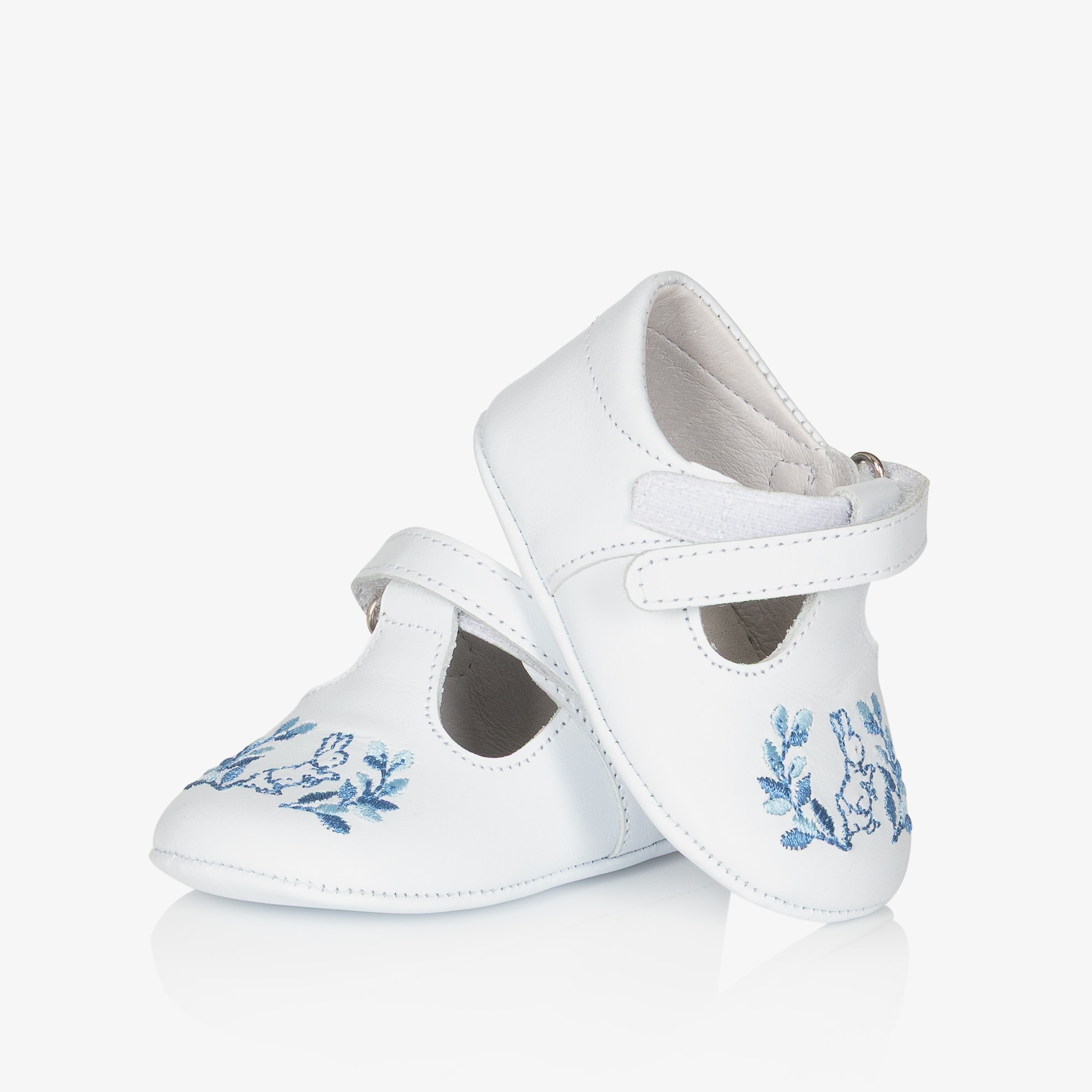 White Leather Pre-Walkers with Blue Peter Rabbit Embroidery - View 5