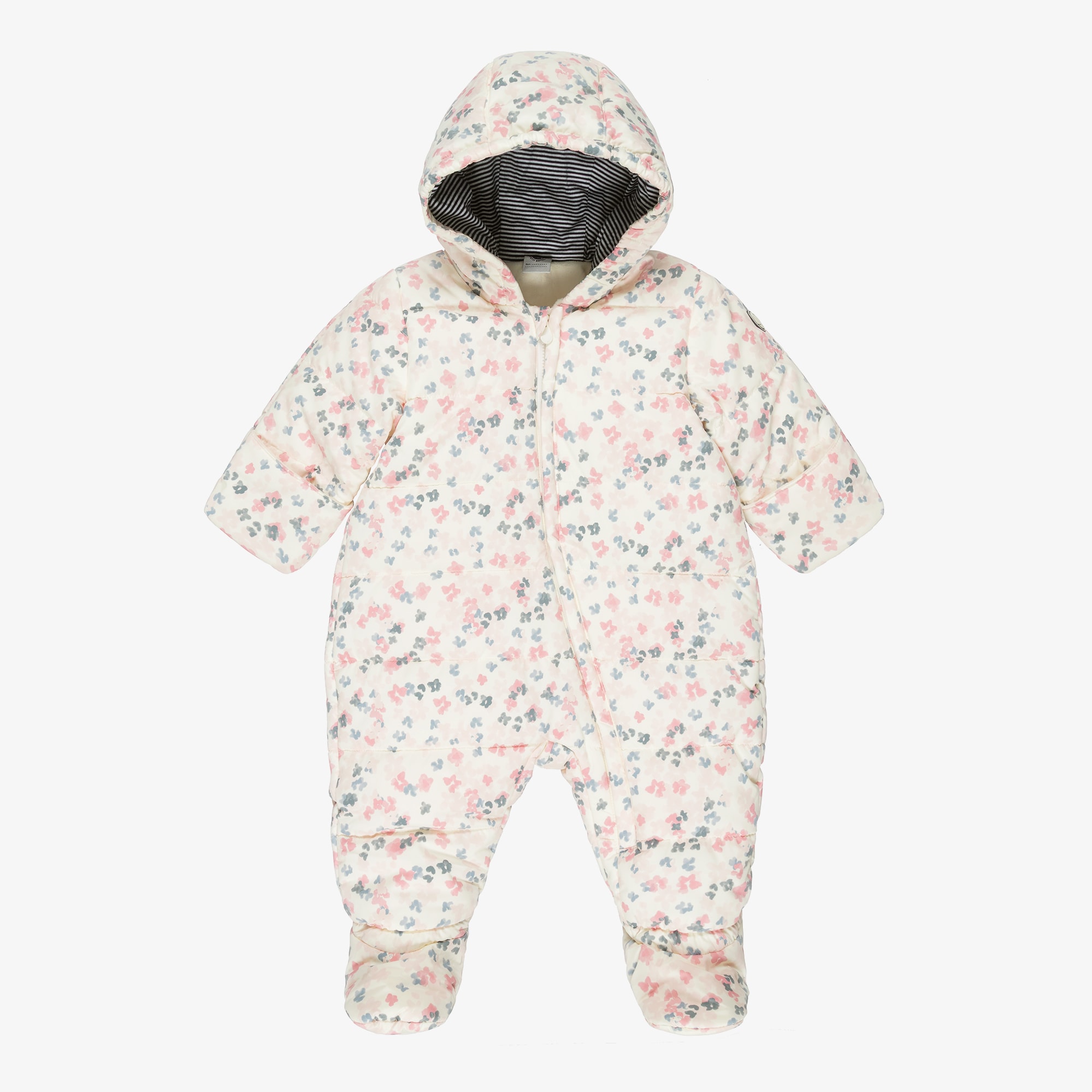 Baby Girls Ivory & Pink Floral Padded Snowsuit - View 1