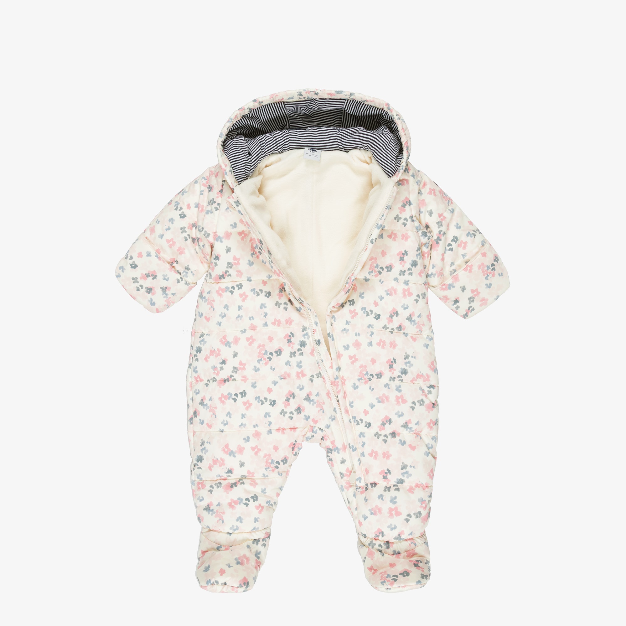 Baby Girls Ivory & Pink Floral Padded Snowsuit - View 2
