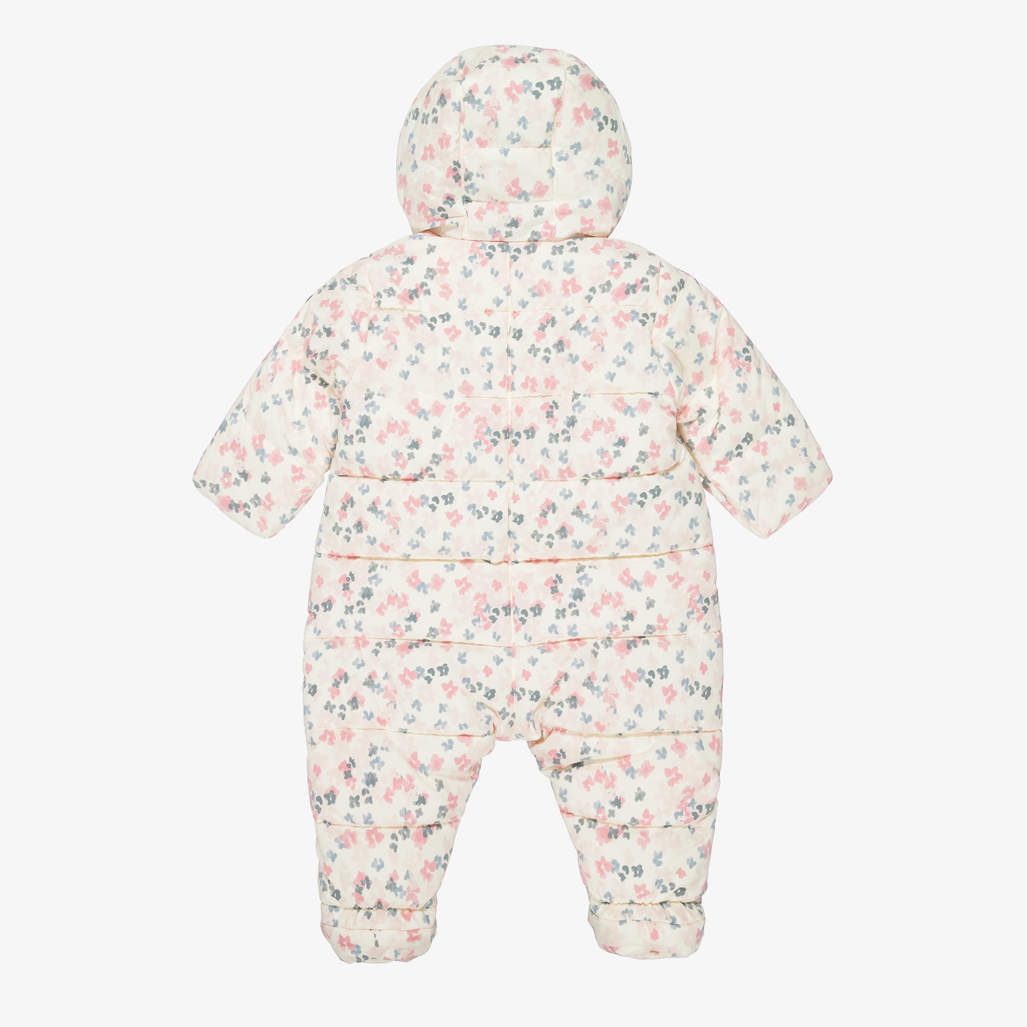 Baby Girls Ivory & Pink Floral Padded Snowsuit - View 3