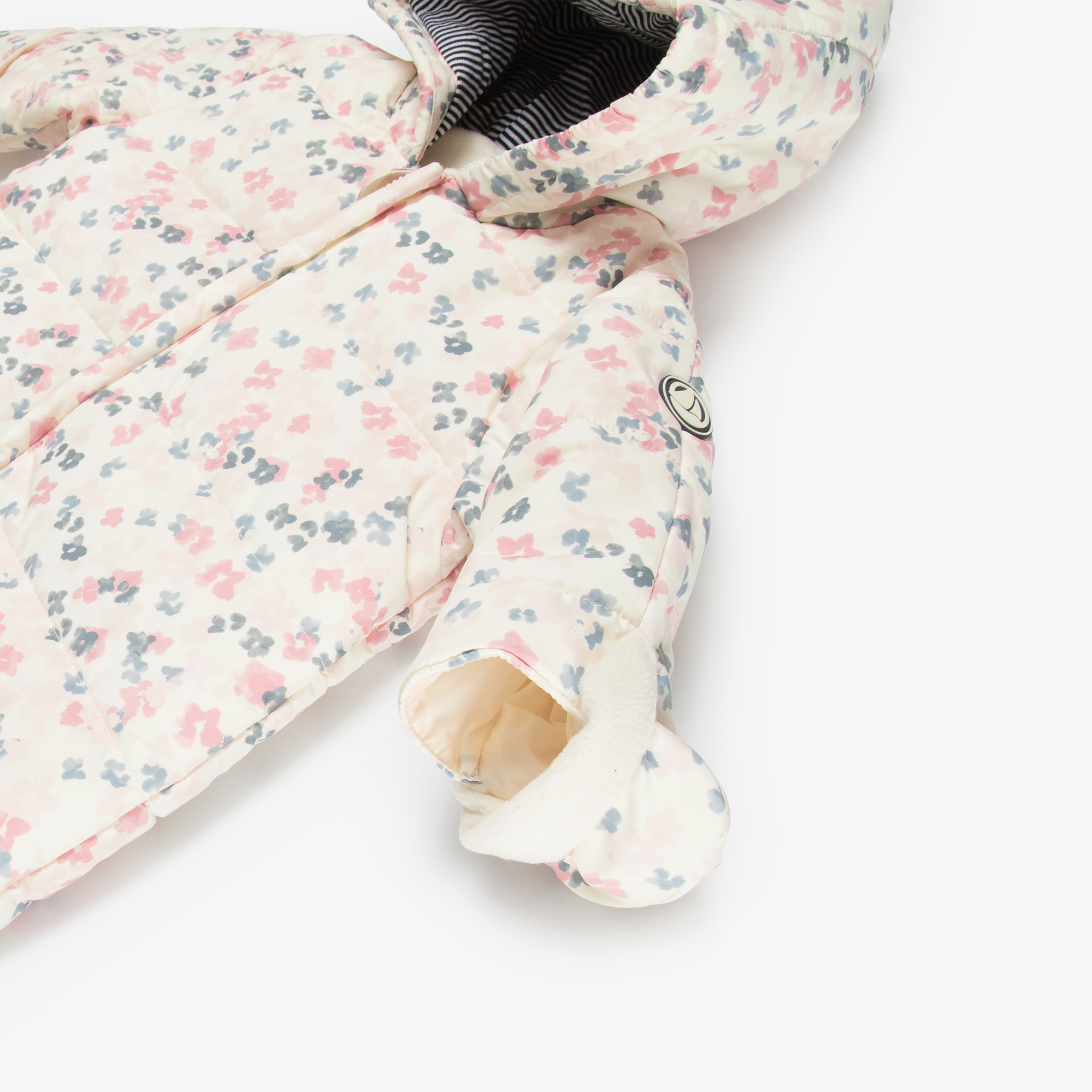 Baby Girls Ivory & Pink Floral Padded Snowsuit - View 4