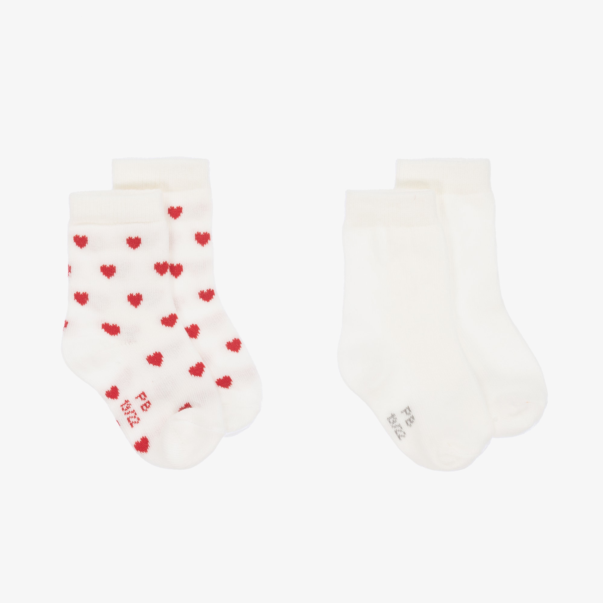 Baby Girls Ivory & Red Heart Cotton Socks (2 Pack) - View 1