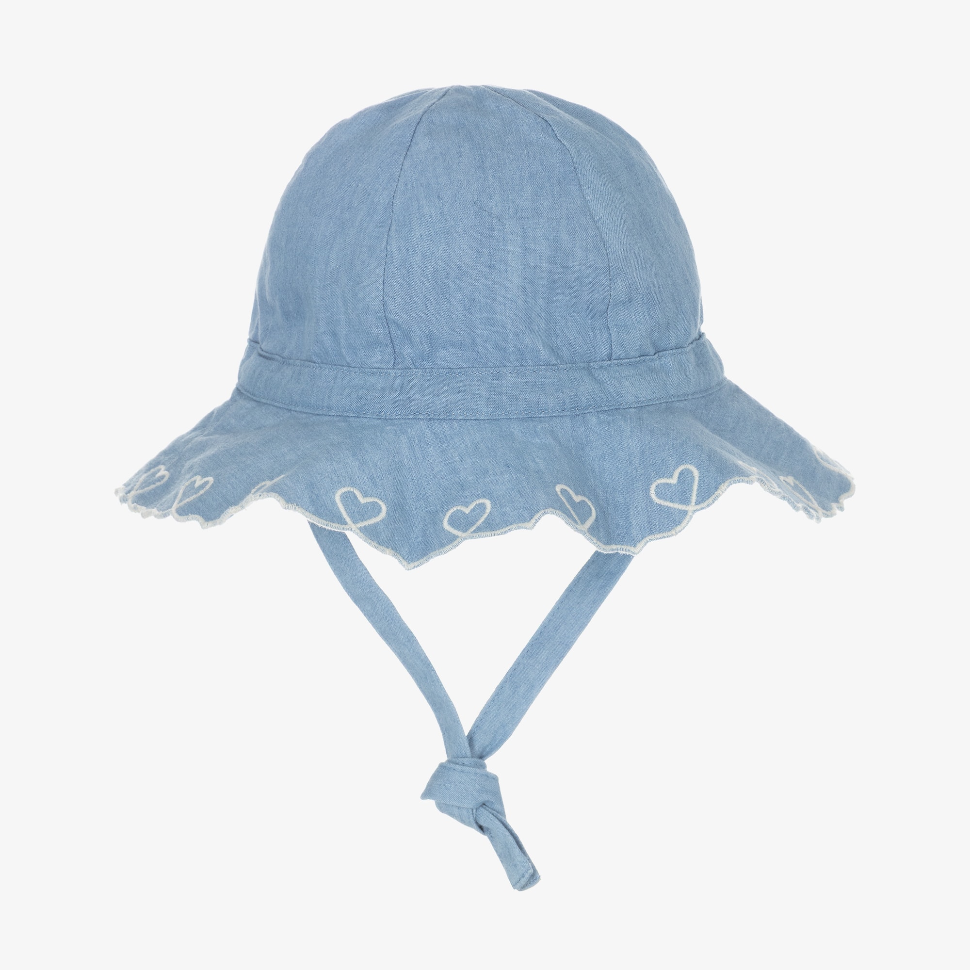 Baby Girls Light Blue Cotton Chambray Sun Hat - View 1