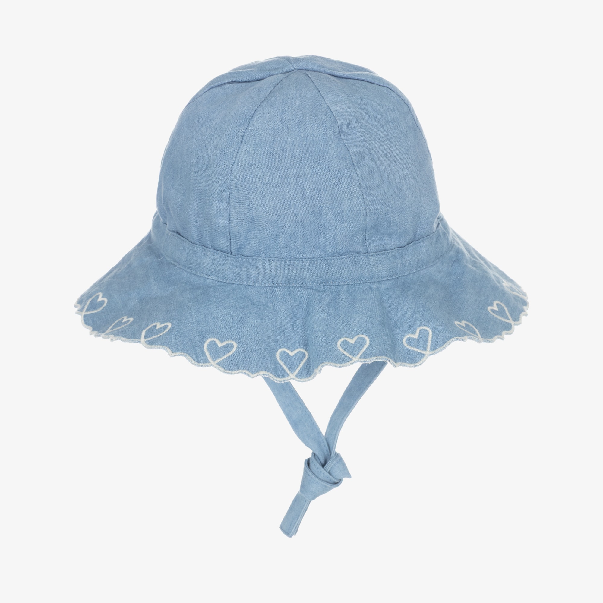 Baby Girls Light Blue Cotton Chambray Sun Hat - View 3