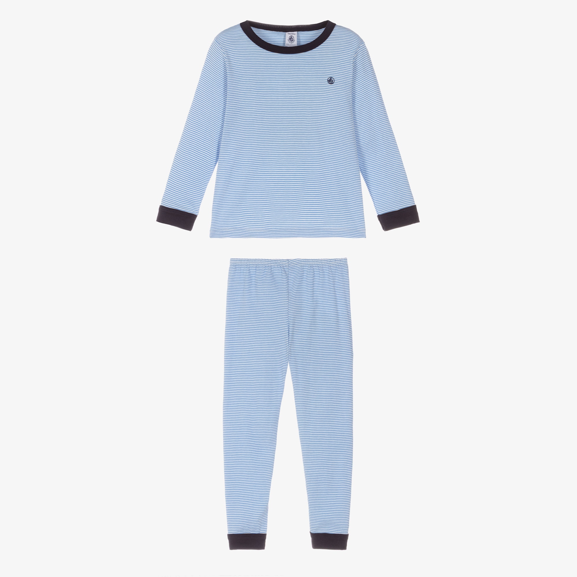Boys Blue Striped Cotton Long Pyjamas - View 2