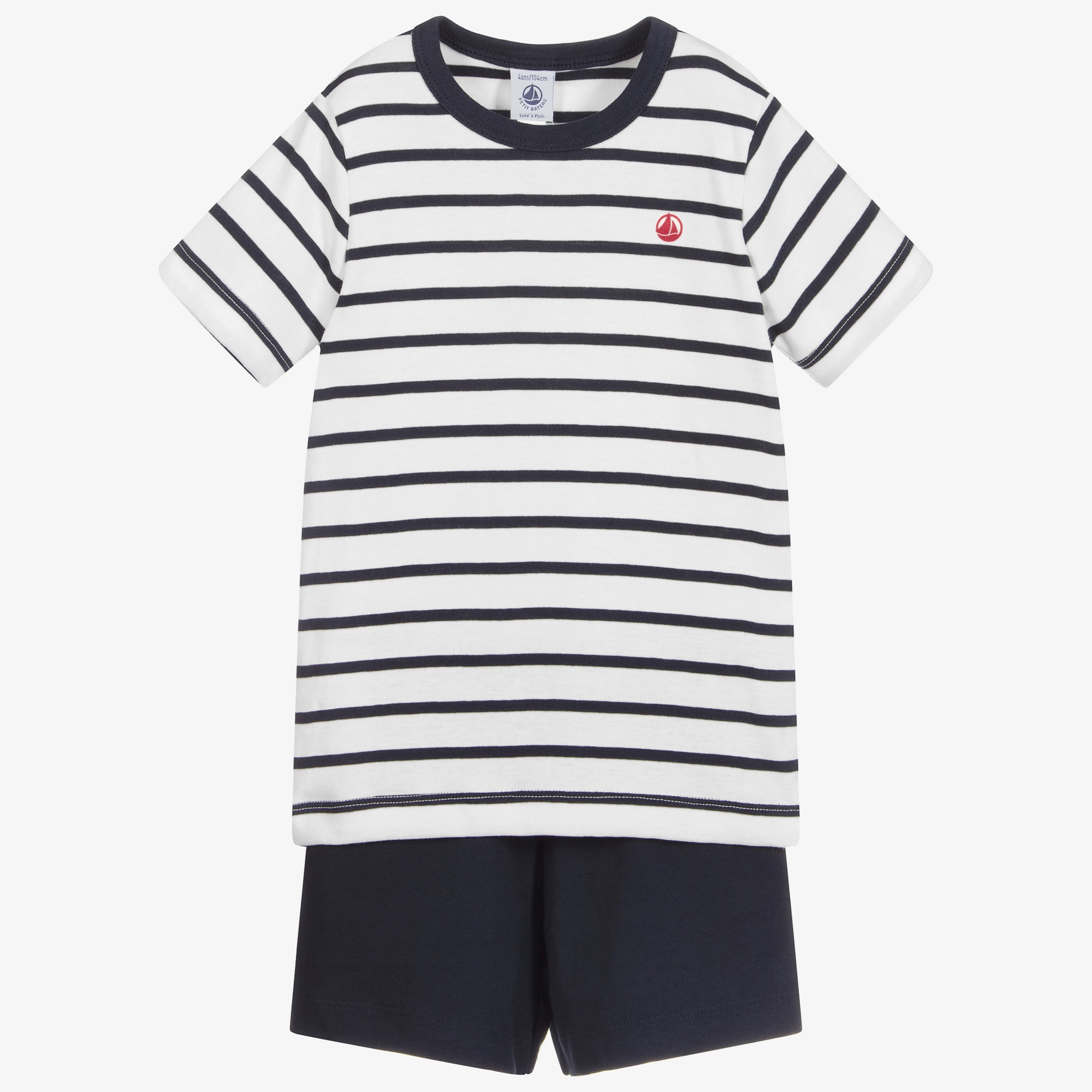 Boys Blue & White Cotton Short Pyjamas - View 1