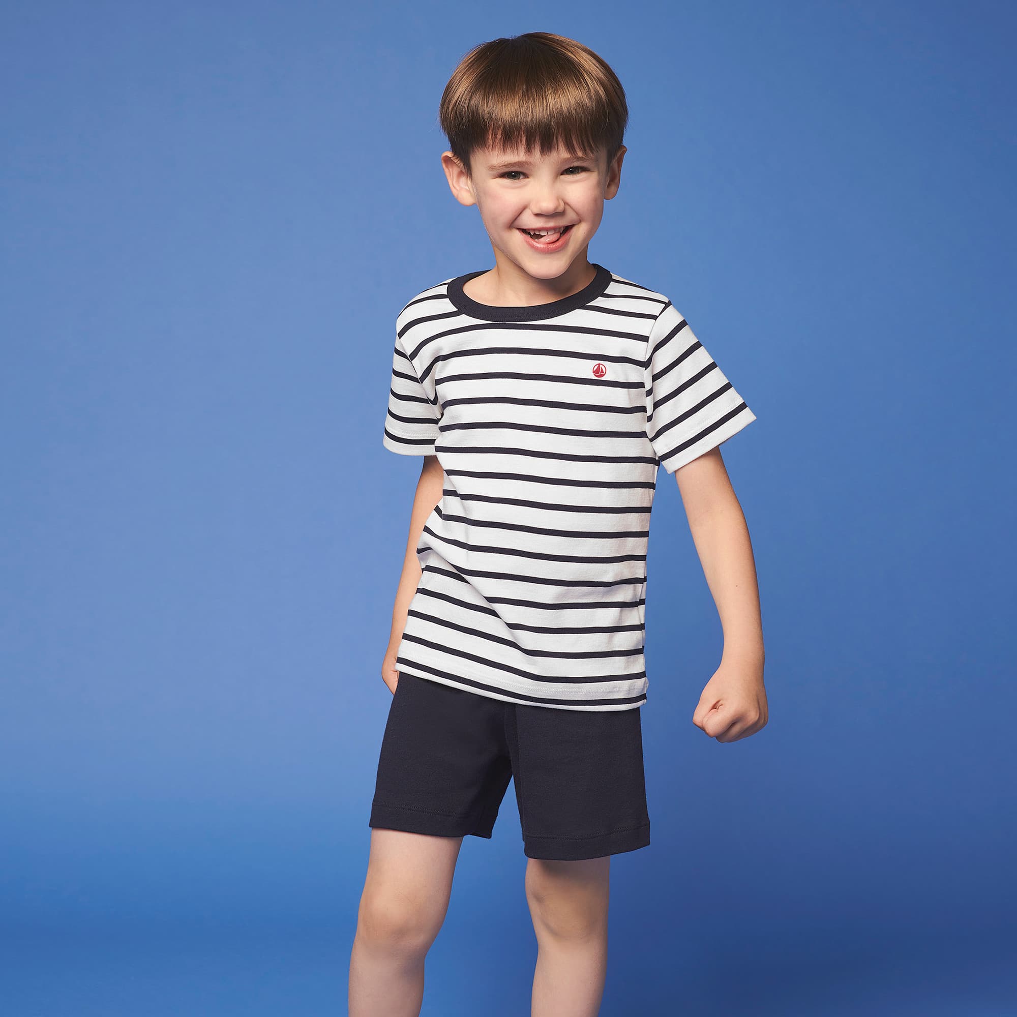 Boys Blue & White Cotton Short Pyjamas - alternate view
