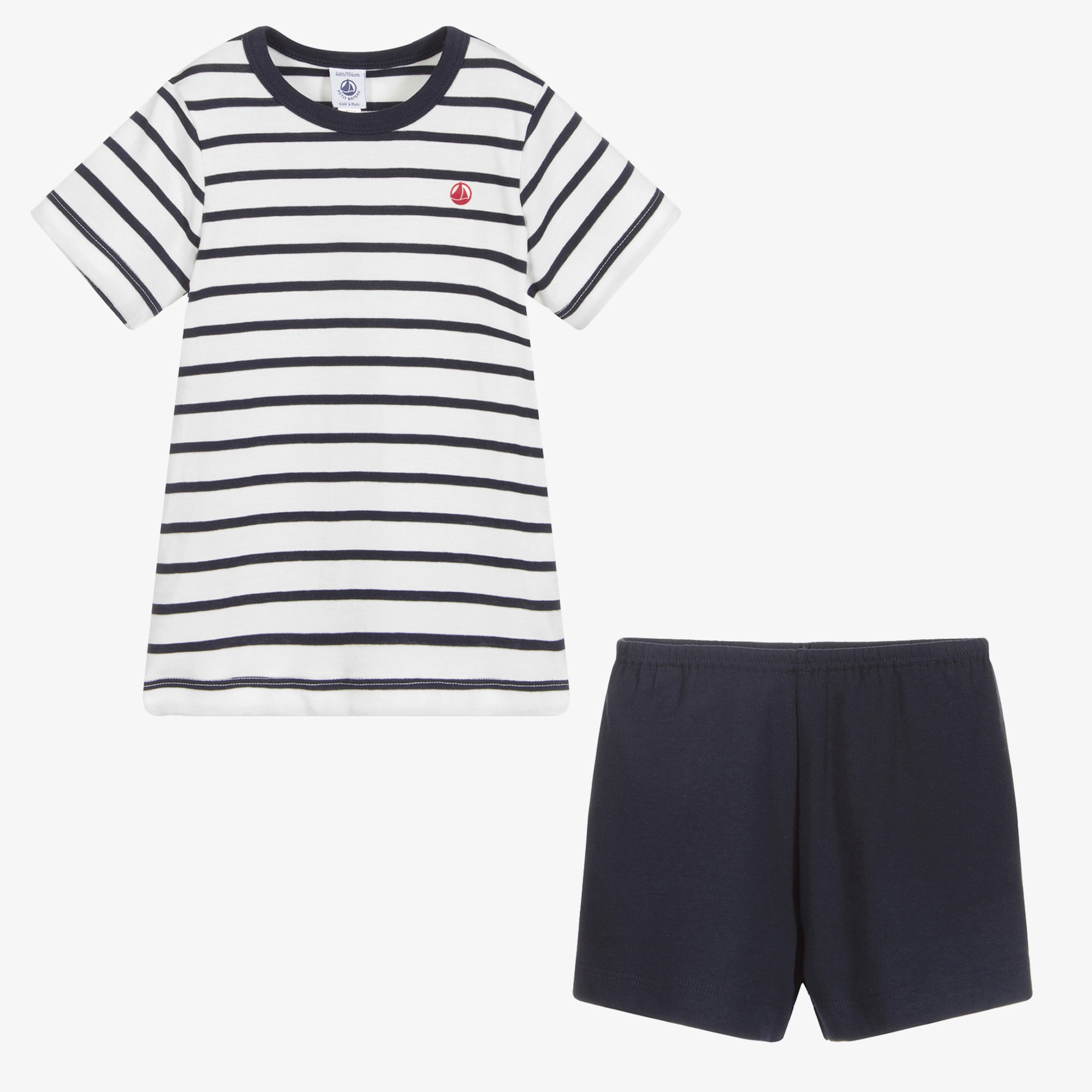 Boys Blue & White Cotton Short Pyjamas - View 3