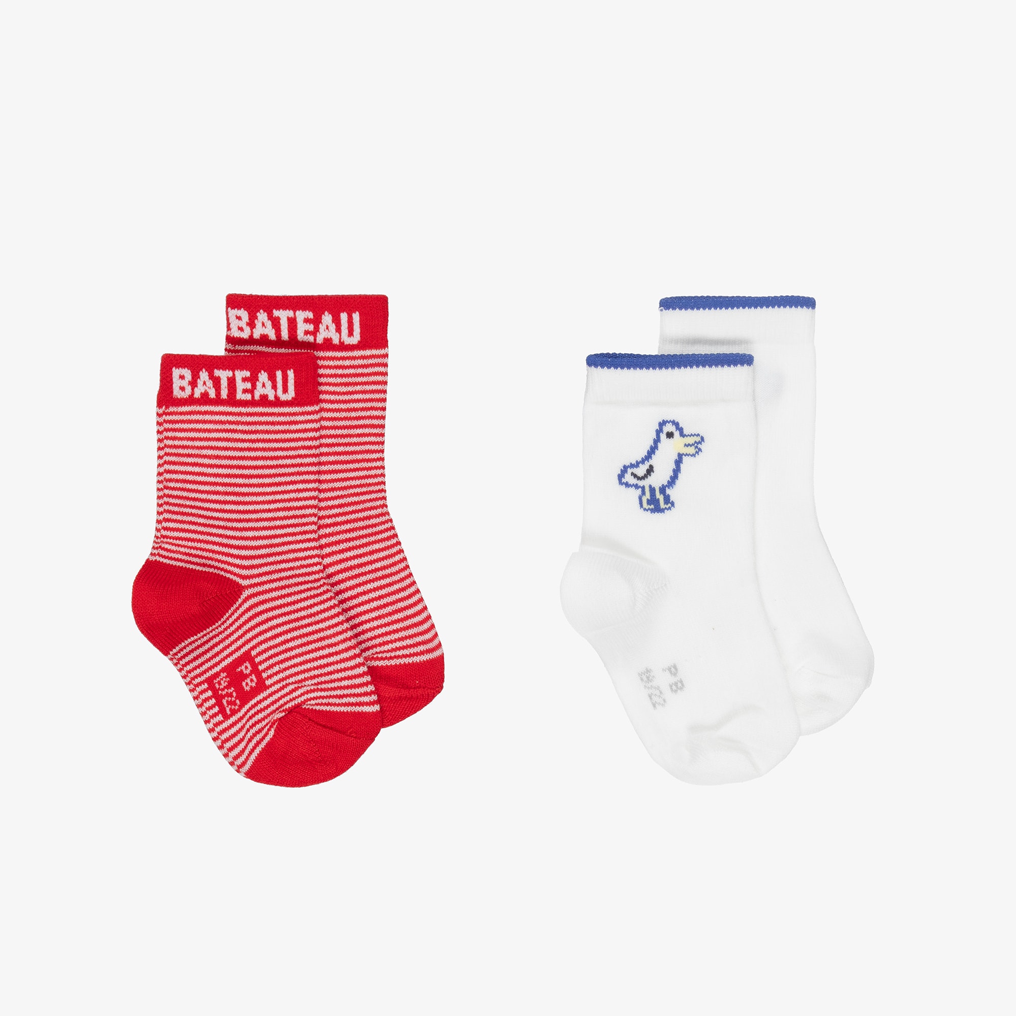 Boys Red Stripe & White Bird Motif Ankle Socks (2 Pack) - View 1