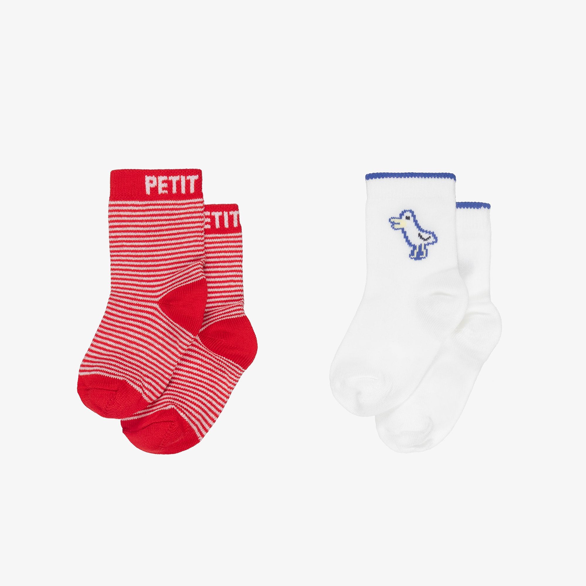 Boys Red Stripe & White Bird Motif Ankle Socks (2 Pack) - View 2