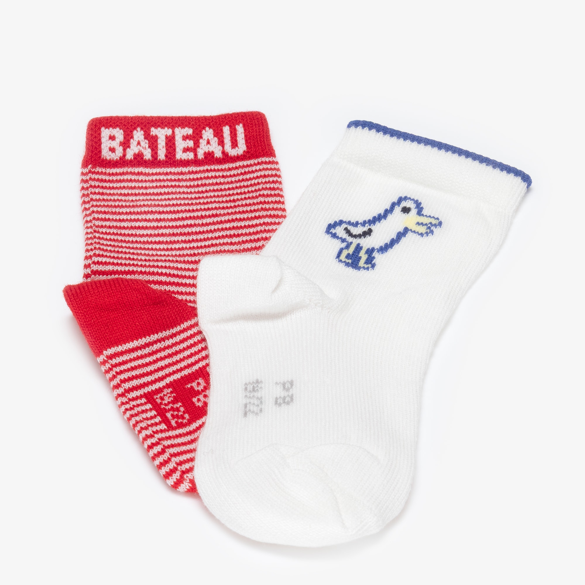 Boys Red Stripe & White Bird Motif Ankle Socks (2 Pack) - View 3
